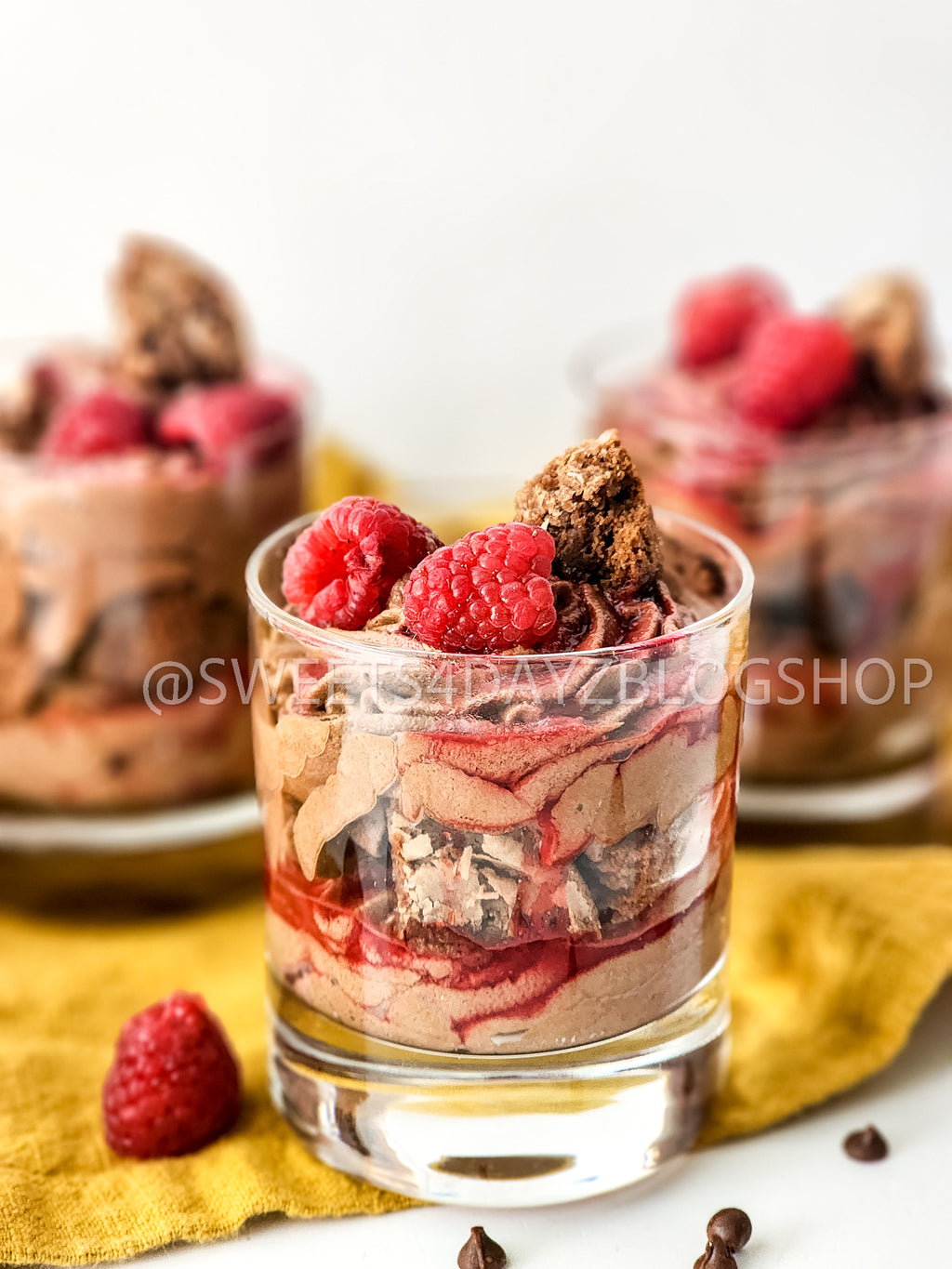 Simple Raspberry Fudge Parfait on White