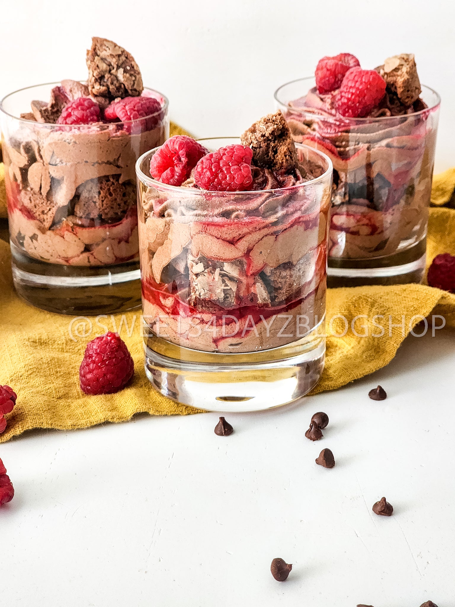 Simple Raspberry Fudge Parfait on White