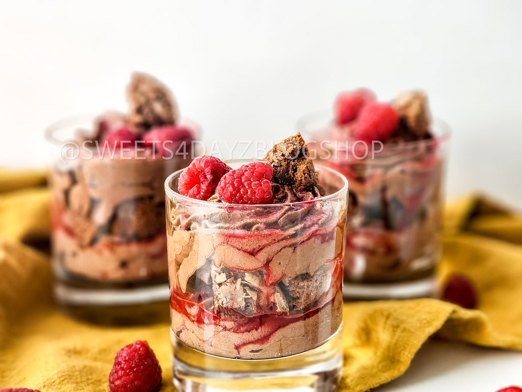 Simple Raspberry Fudge Parfait on White