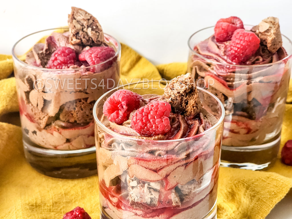 Simple Raspberry Fudge Parfait on White