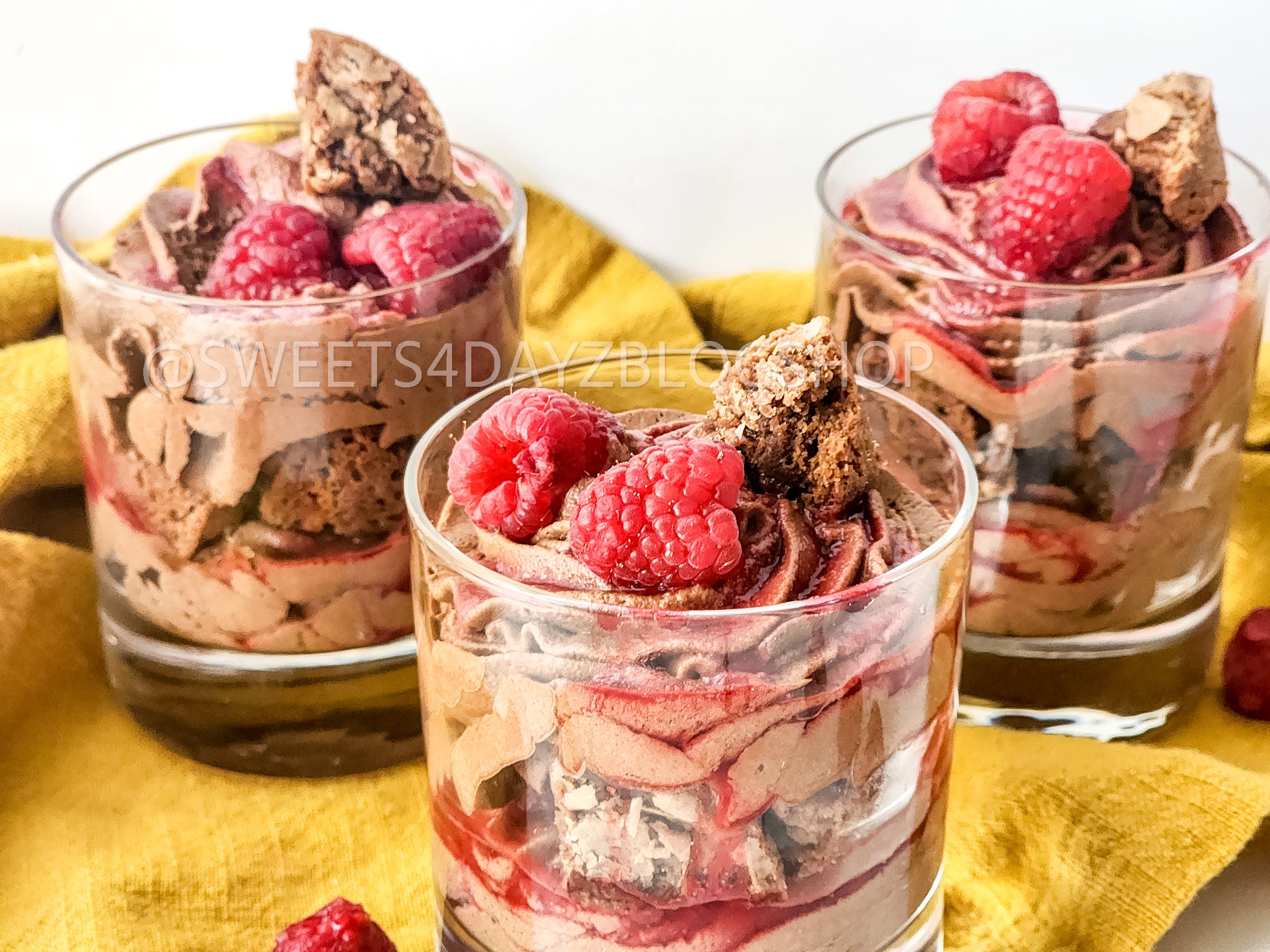 Simple Raspberry Fudge Parfait on White