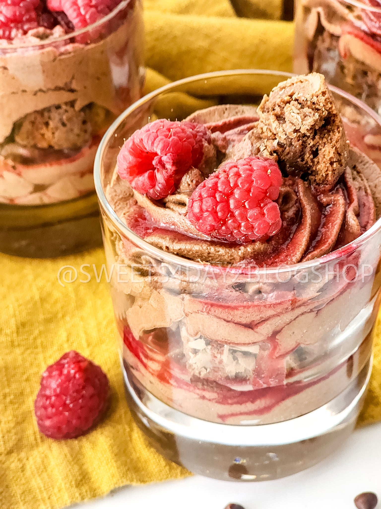 Simple Raspberry Fudge Parfait on White