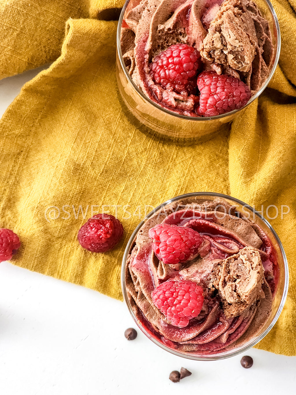 Simple Raspberry Fudge Parfait on White