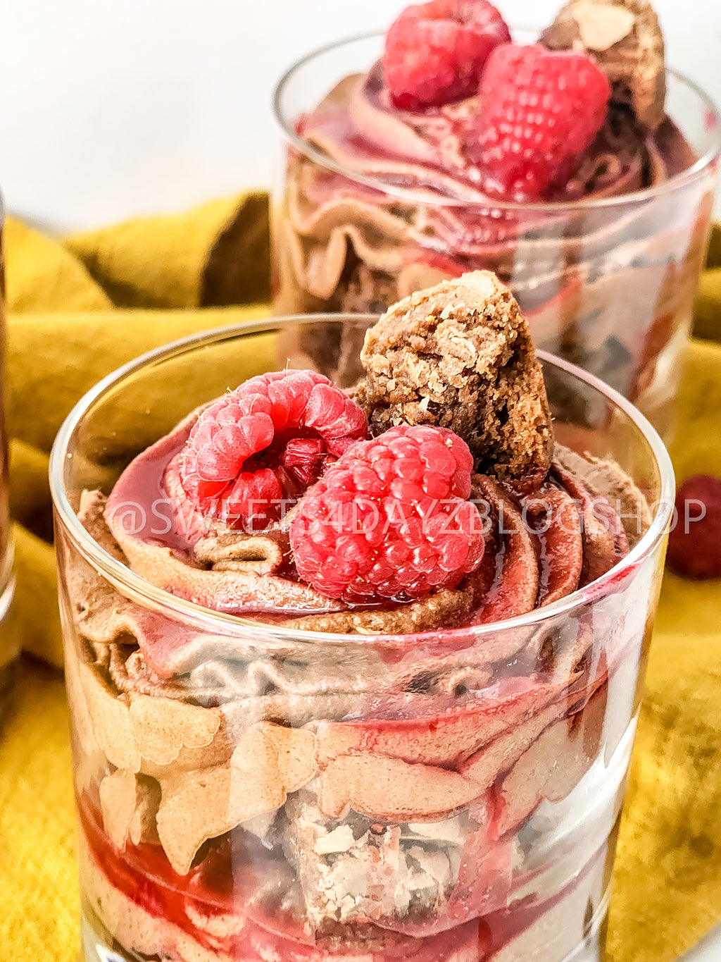 Simple Raspberry Fudge Parfait on White