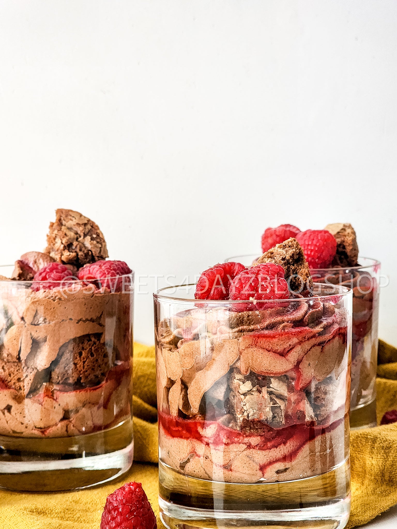 Simple Raspberry Fudge Parfait on White
