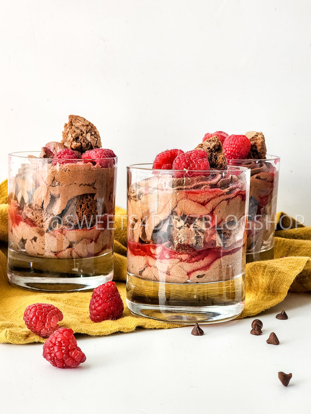 Simple Raspberry Fudge Parfait on White