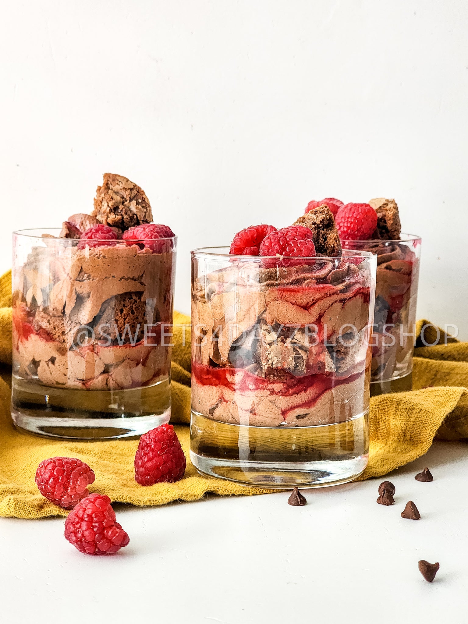 Simple Raspberry Fudge Parfait on White