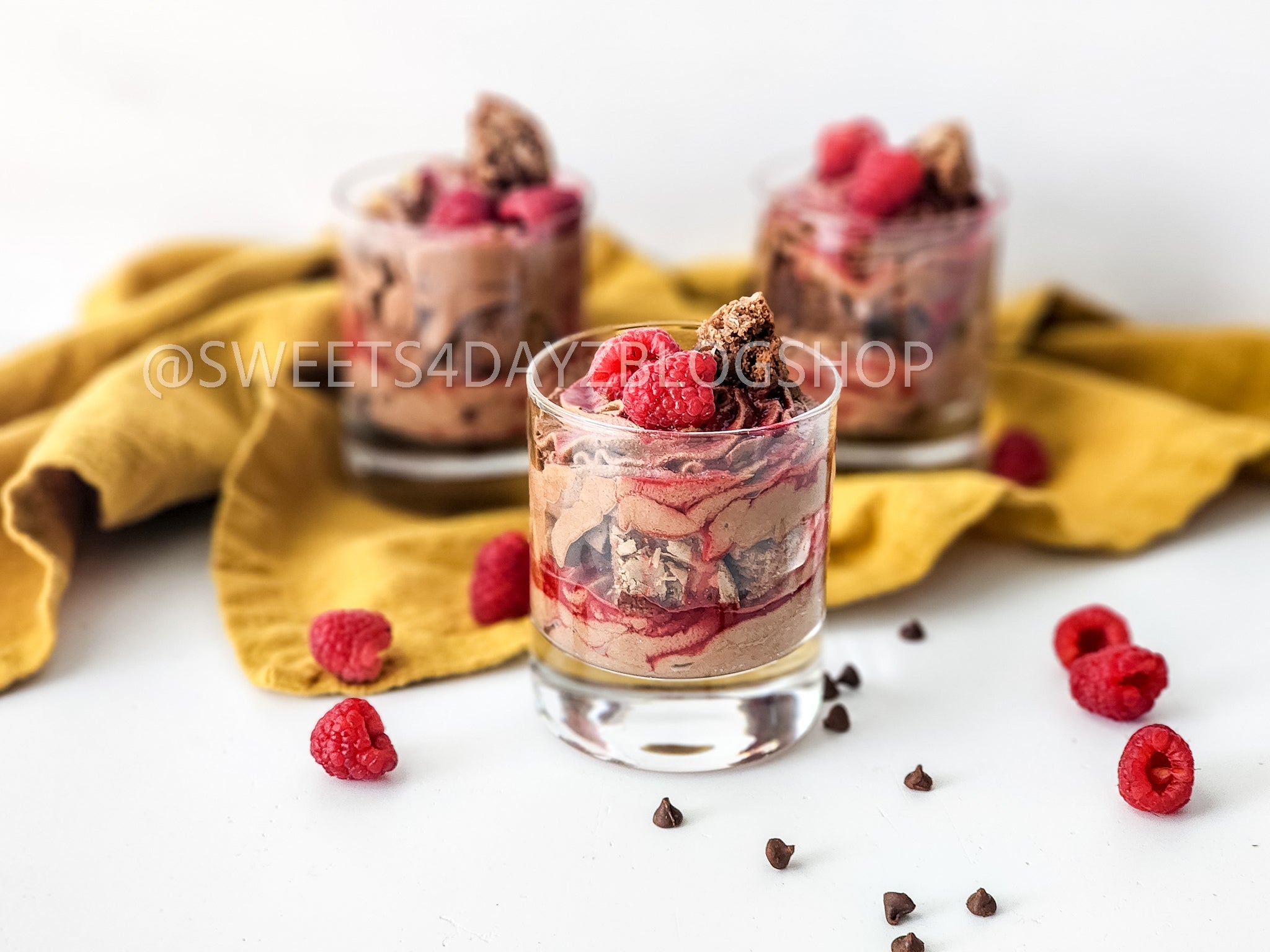 Simple Raspberry Fudge Parfait on White