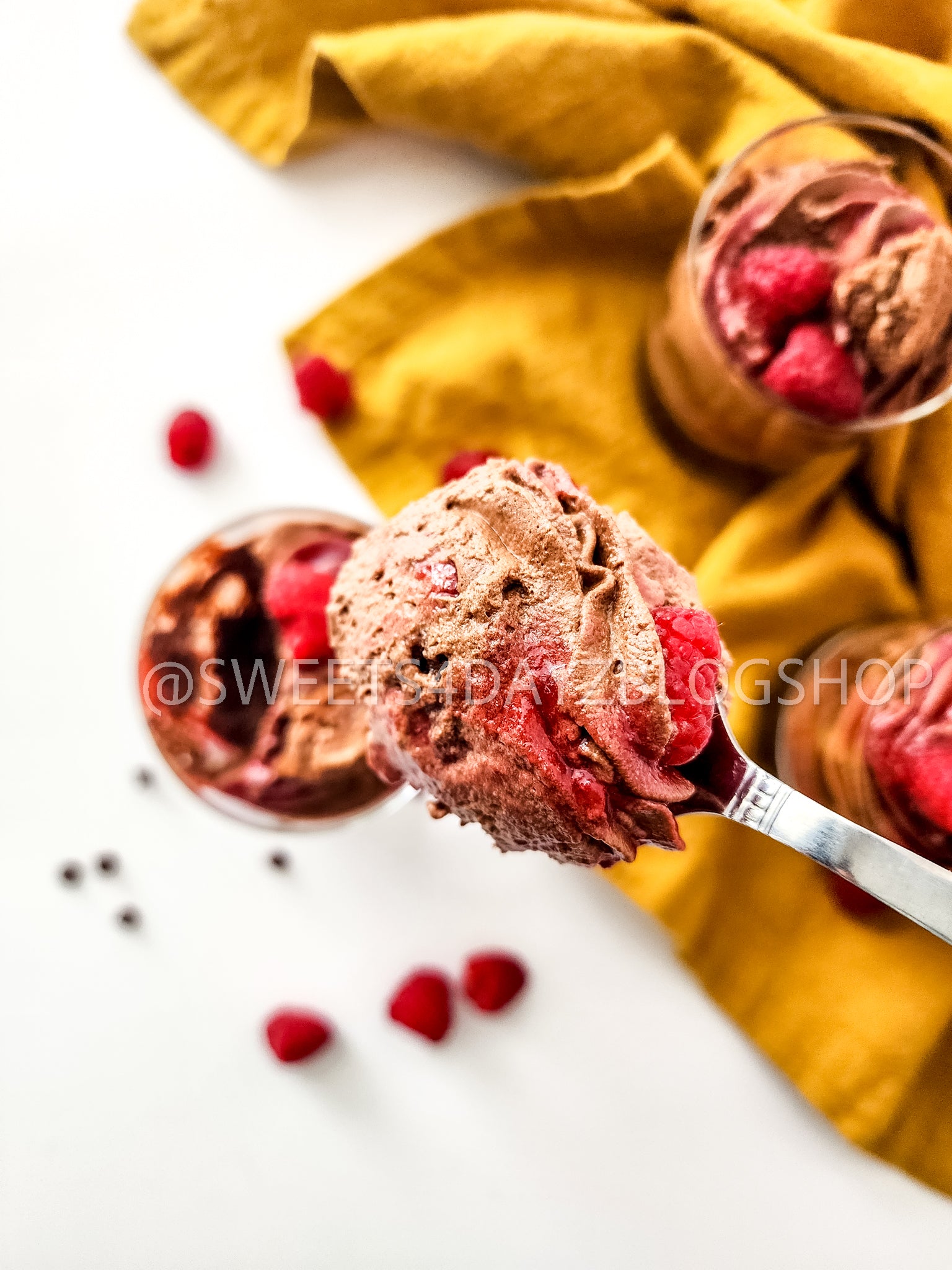 Simple Raspberry Fudge Parfait on White