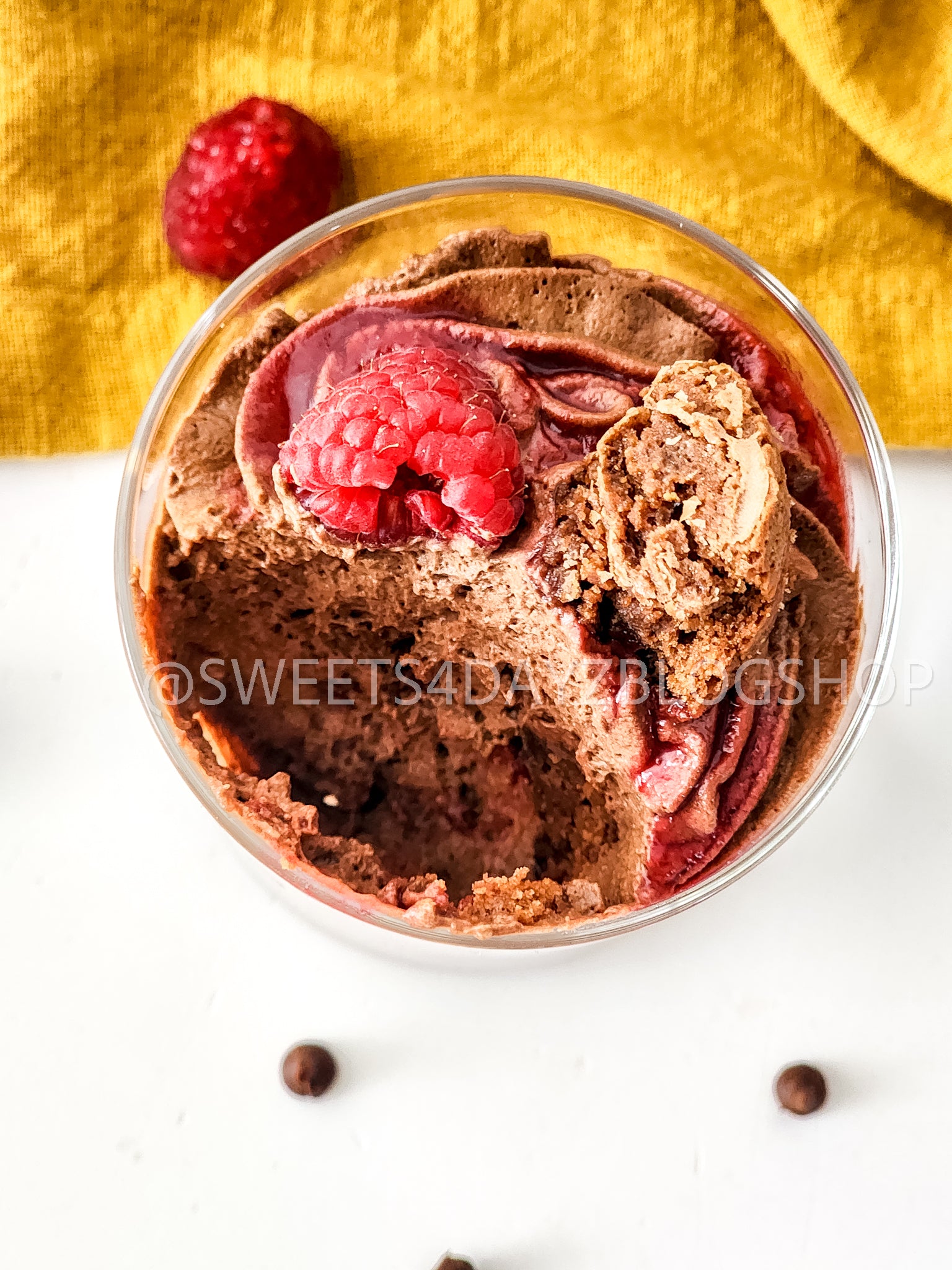 Simple Raspberry Fudge Parfait on White