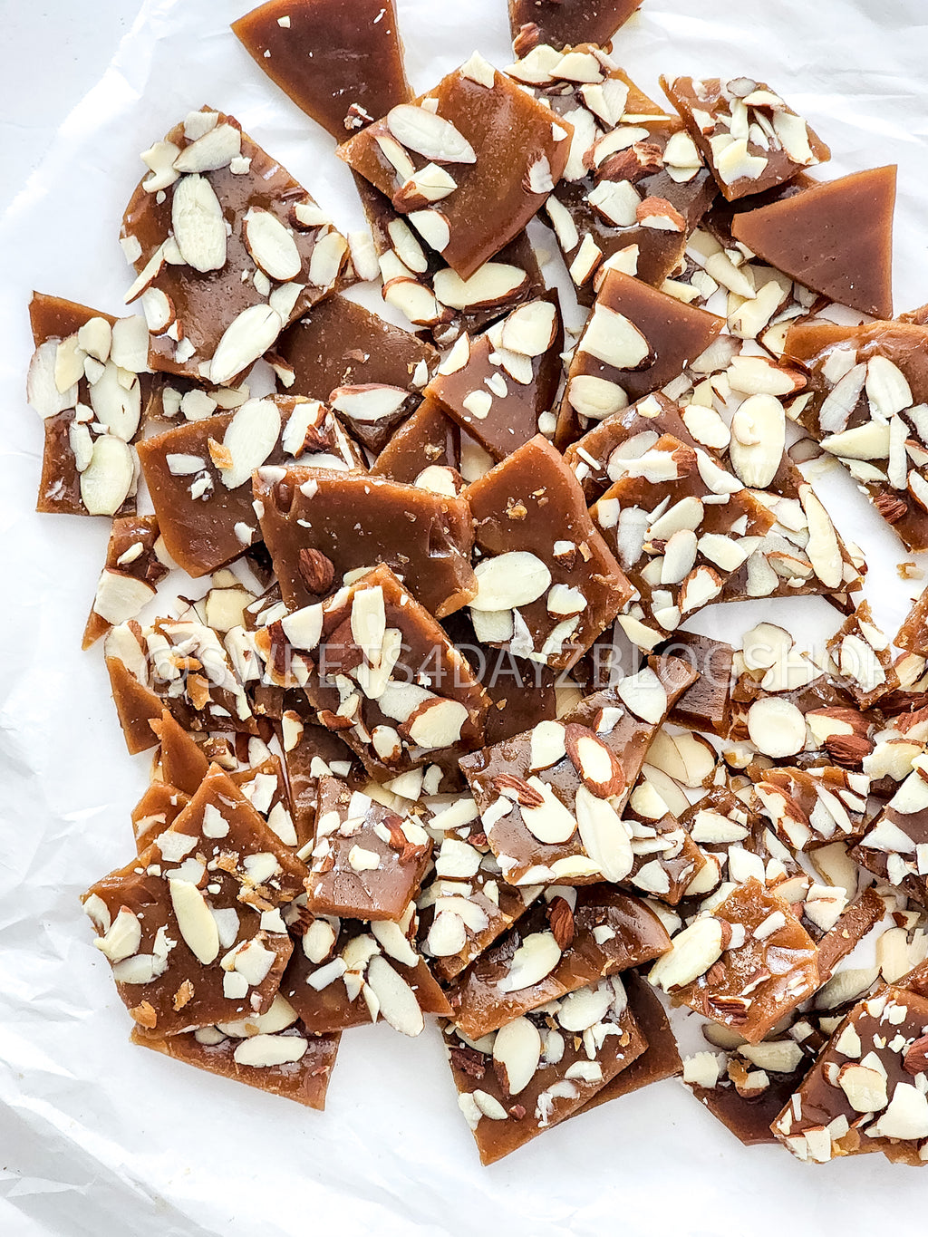 Homemade Almond Toffee on White