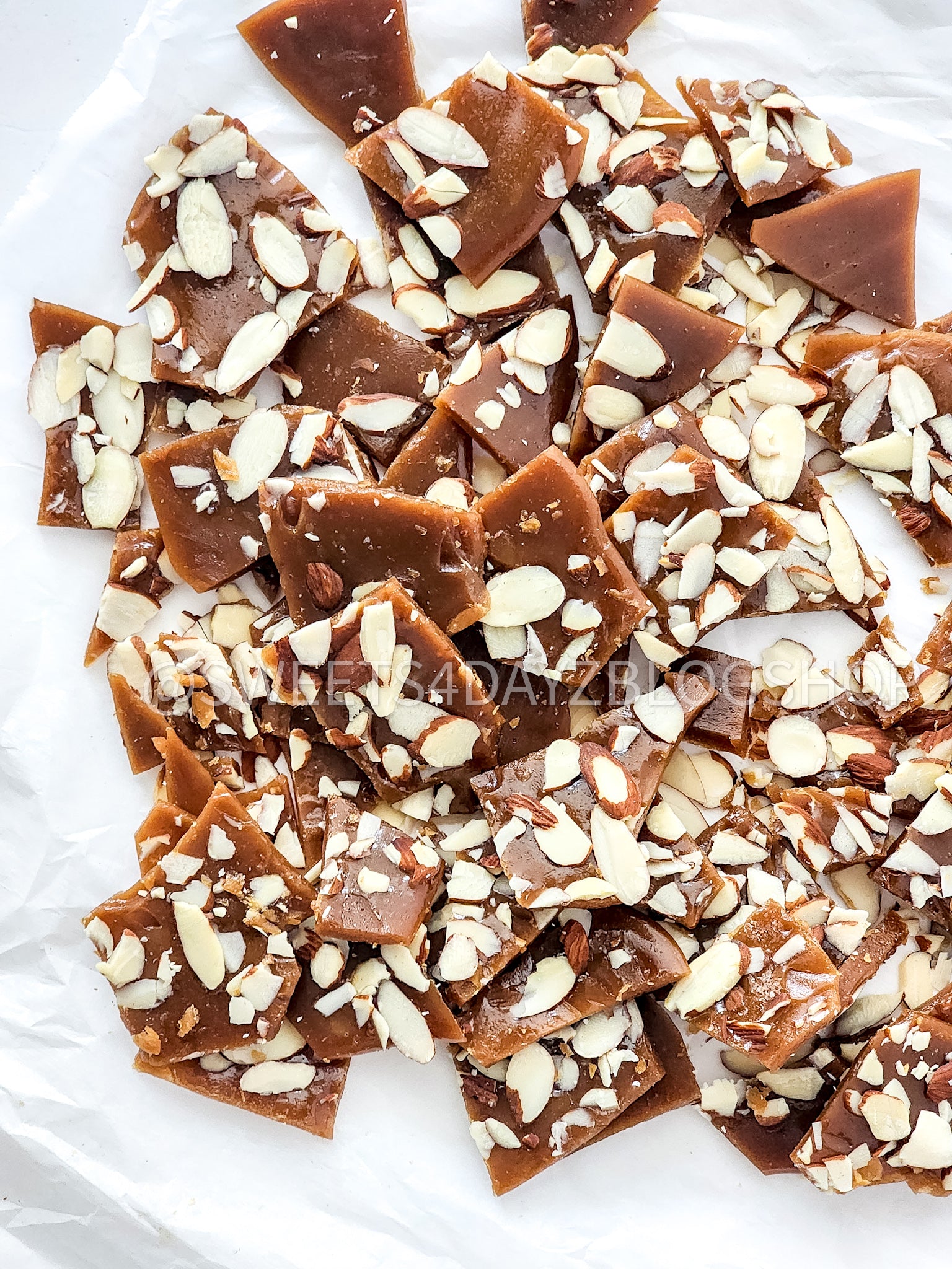 Homemade Almond Toffee on White