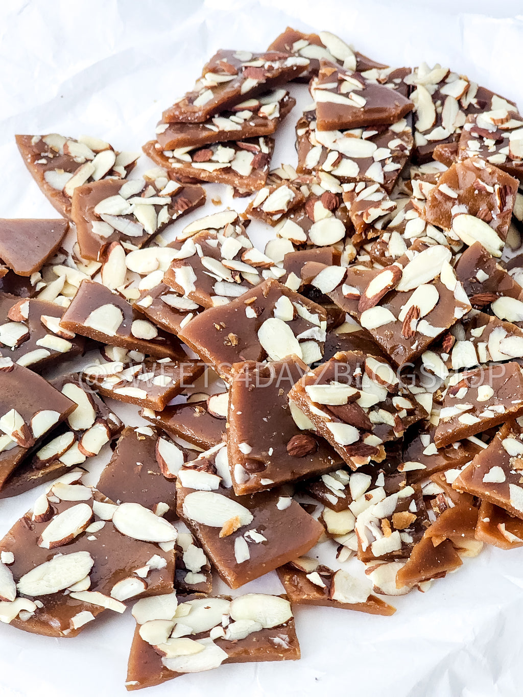 Homemade Almond Toffee on White