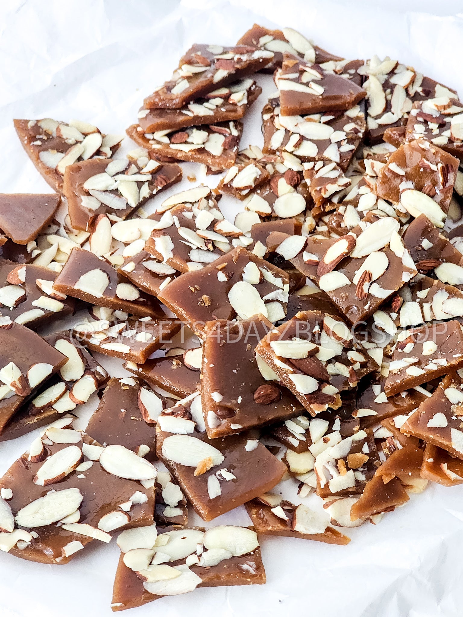 Homemade Almond Toffee on White
