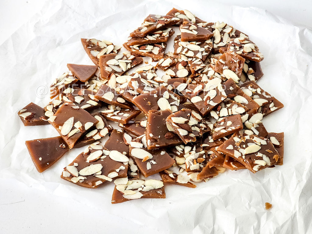 Homemade Almond Toffee on White