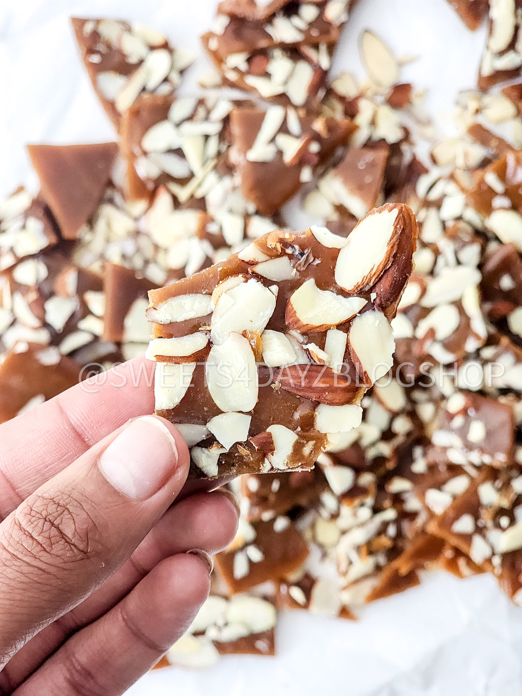 Homemade Almond Toffee on White