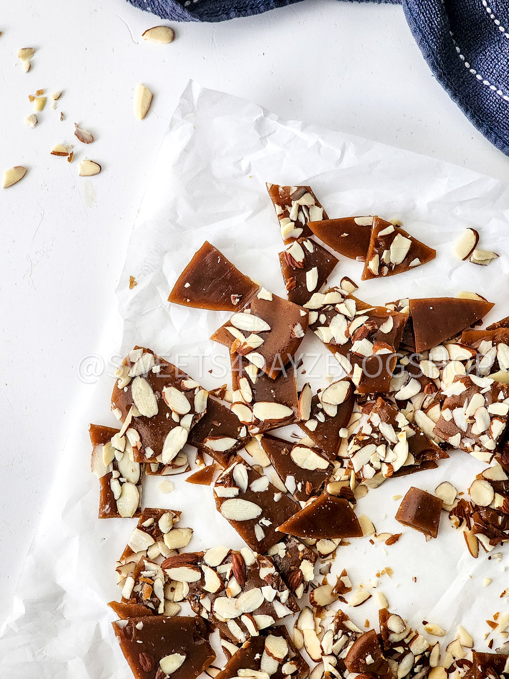Homemade Almond Toffee on White