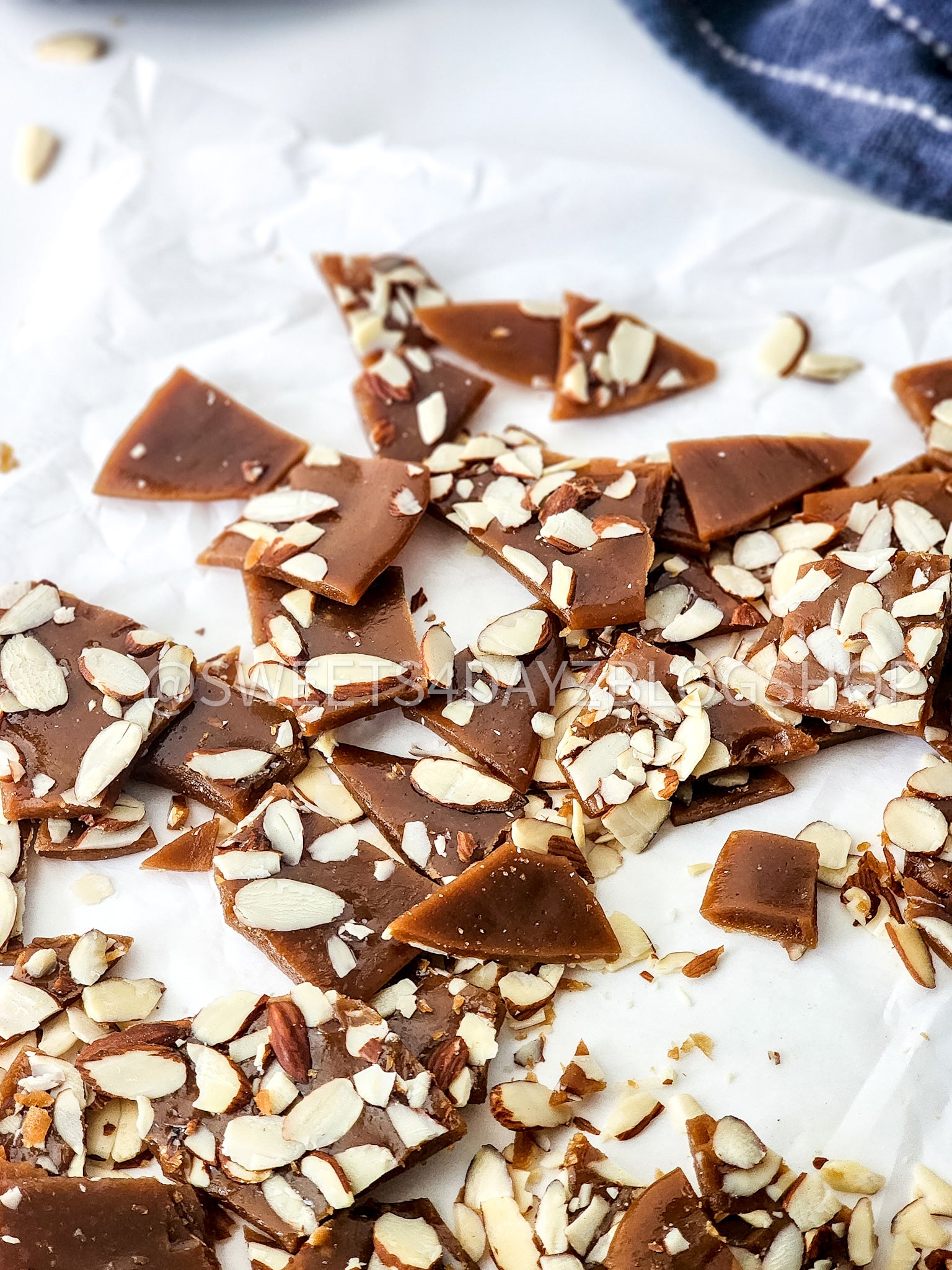 Homemade Almond Toffee on White