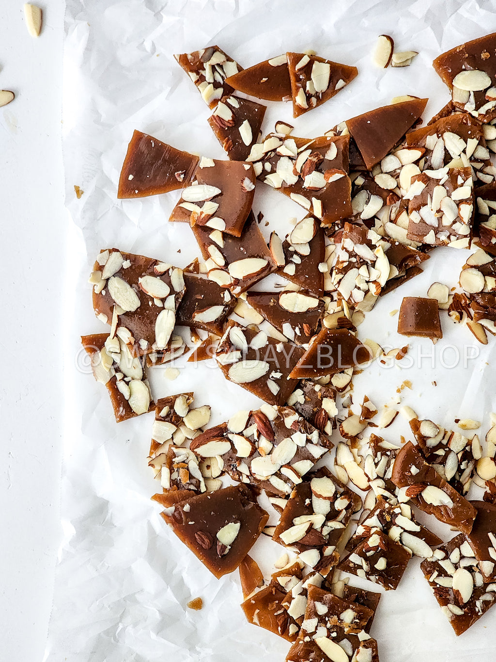 Homemade Almond Toffee on White
