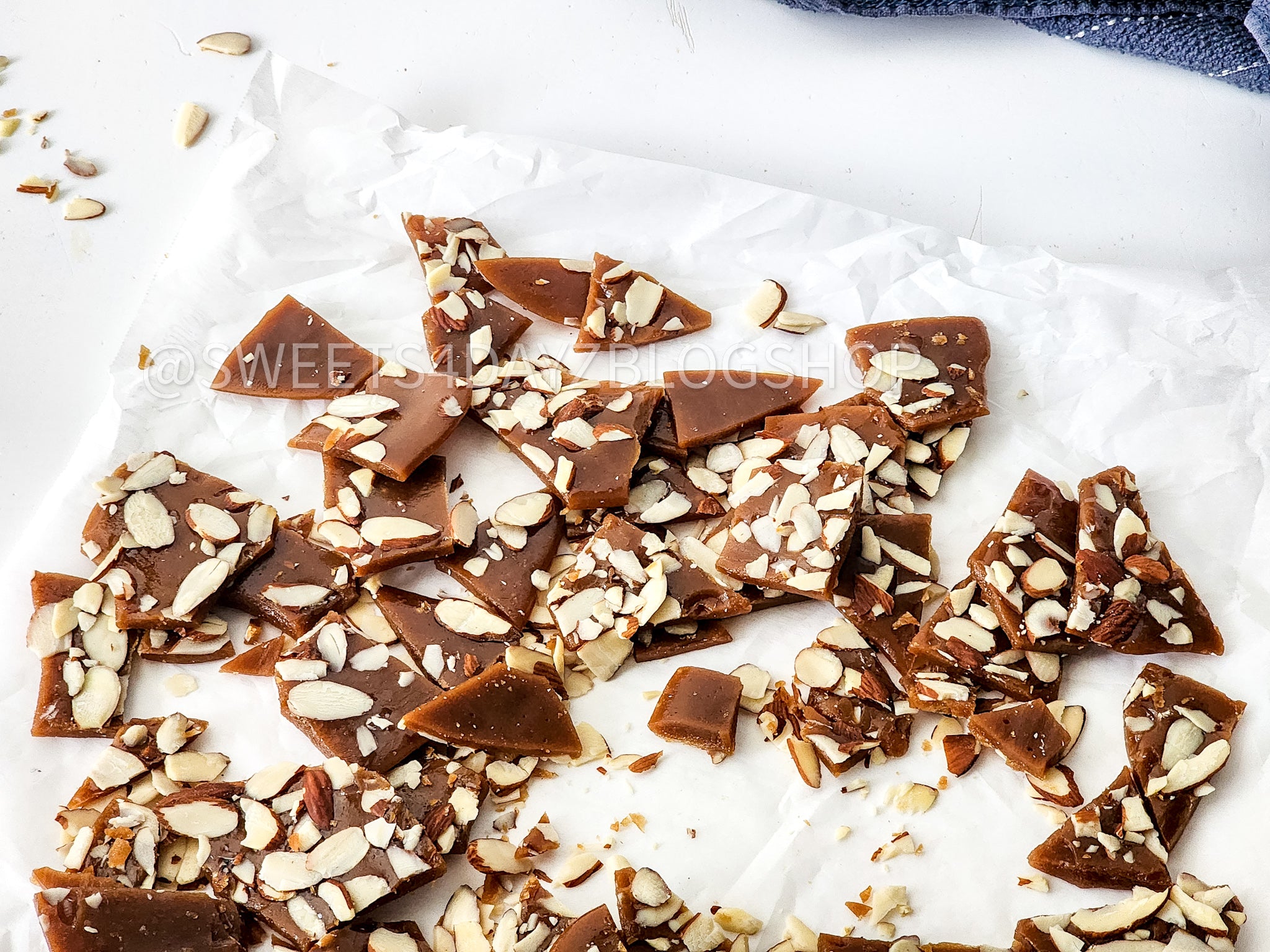 Homemade Almond Toffee on White