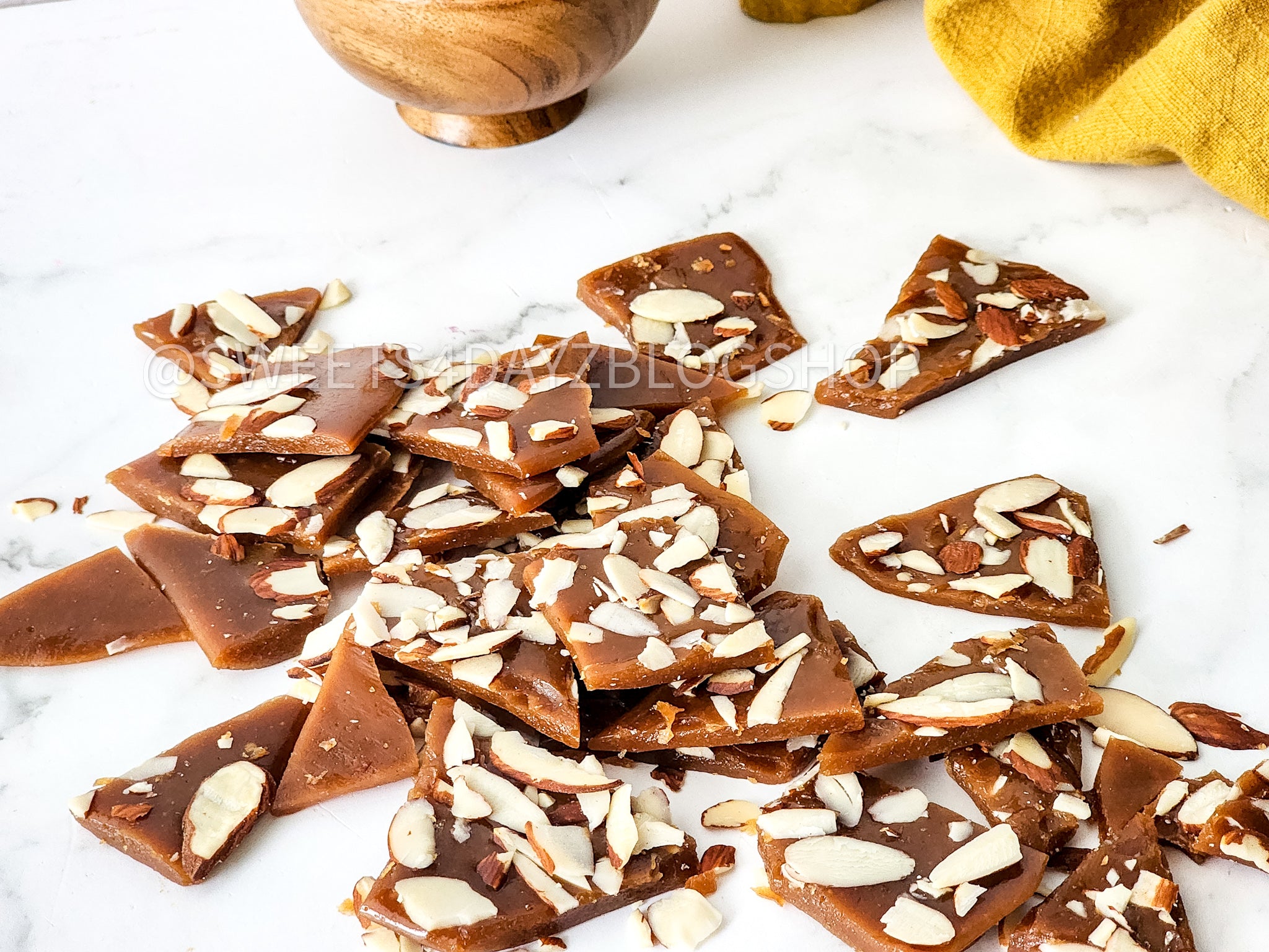 Homemade Almond Toffee on Marble