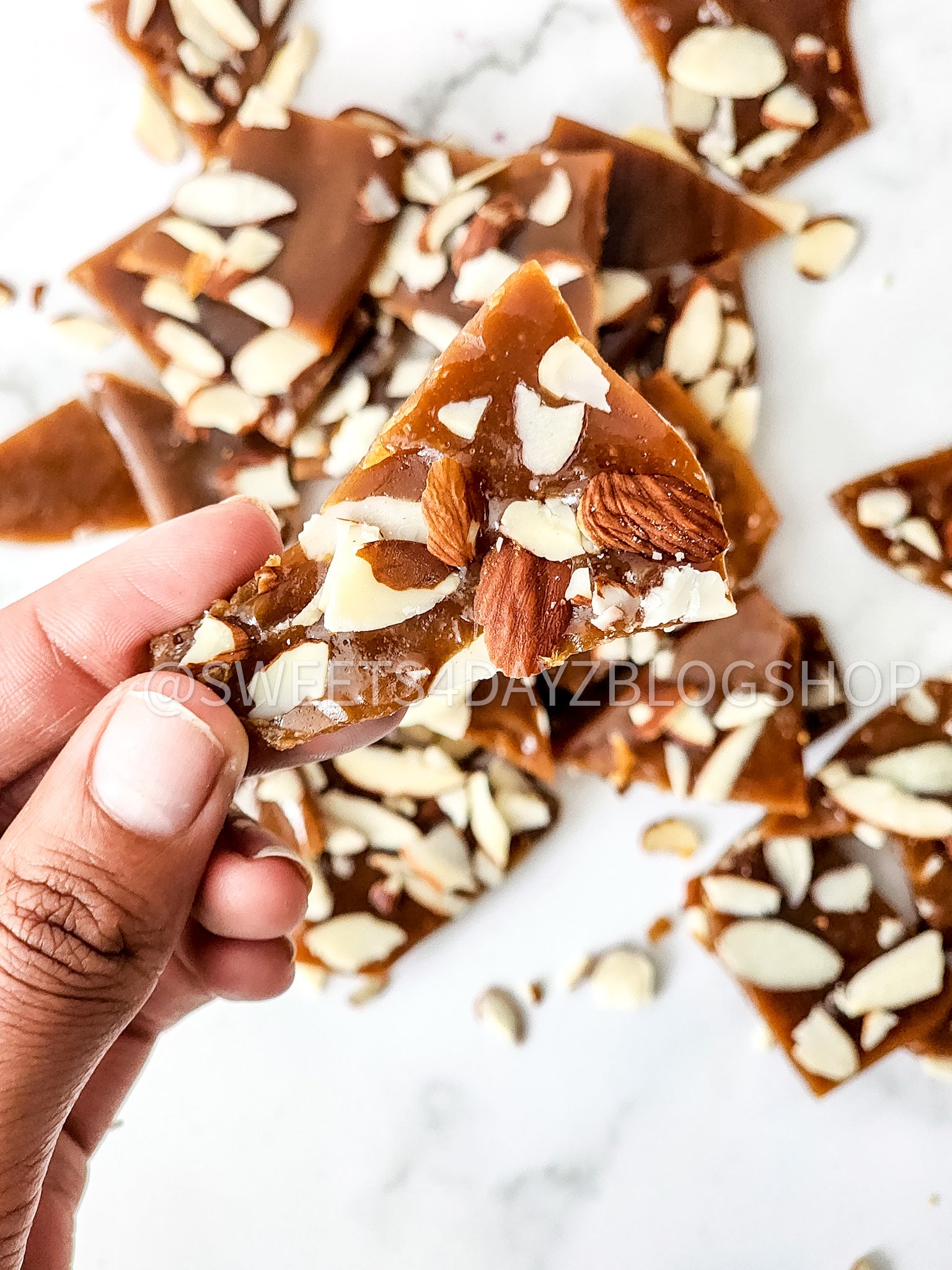 Homemade Almond Toffee on Marble