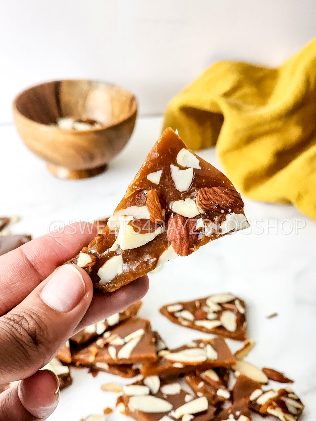 Homemade Almond Toffee on Marble