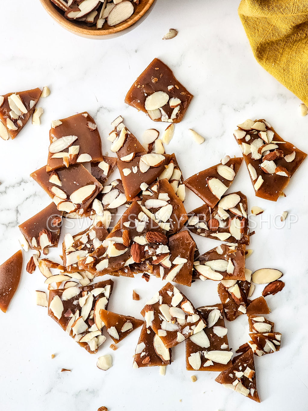 Homemade Almond Toffee on Marble