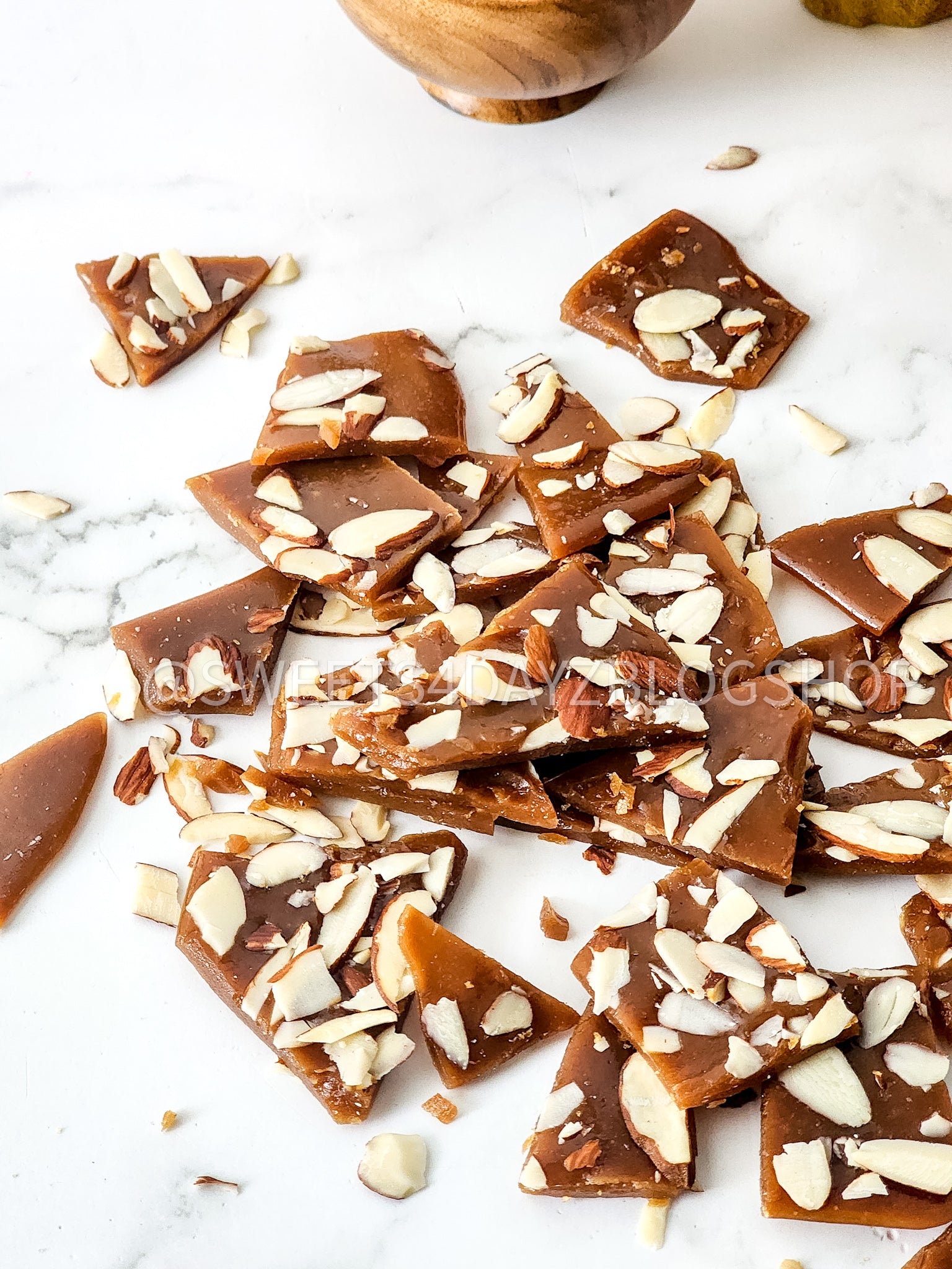 Homemade Almond Toffee on Marble