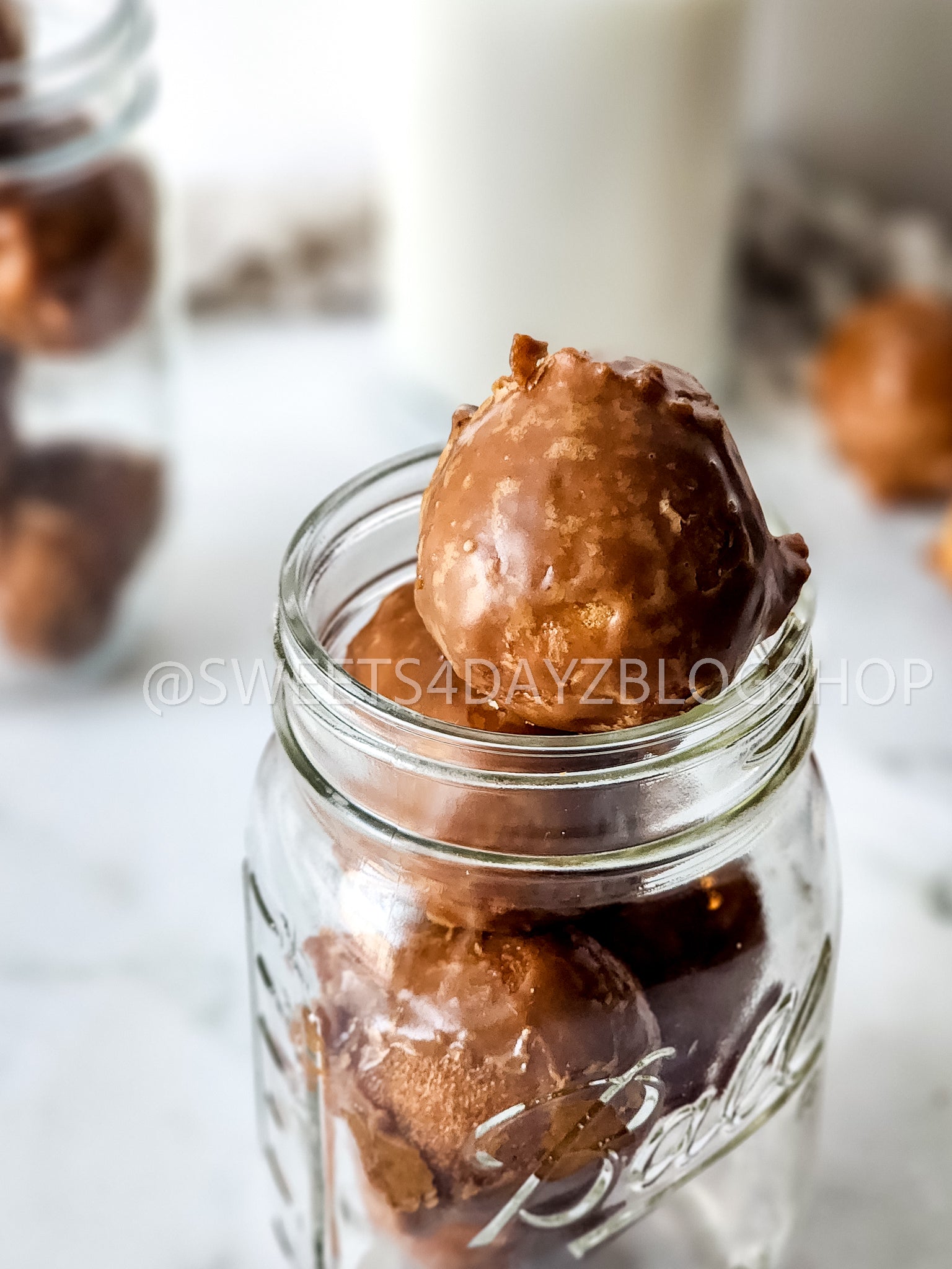 Coffee Glazed Donut Holes on Marble