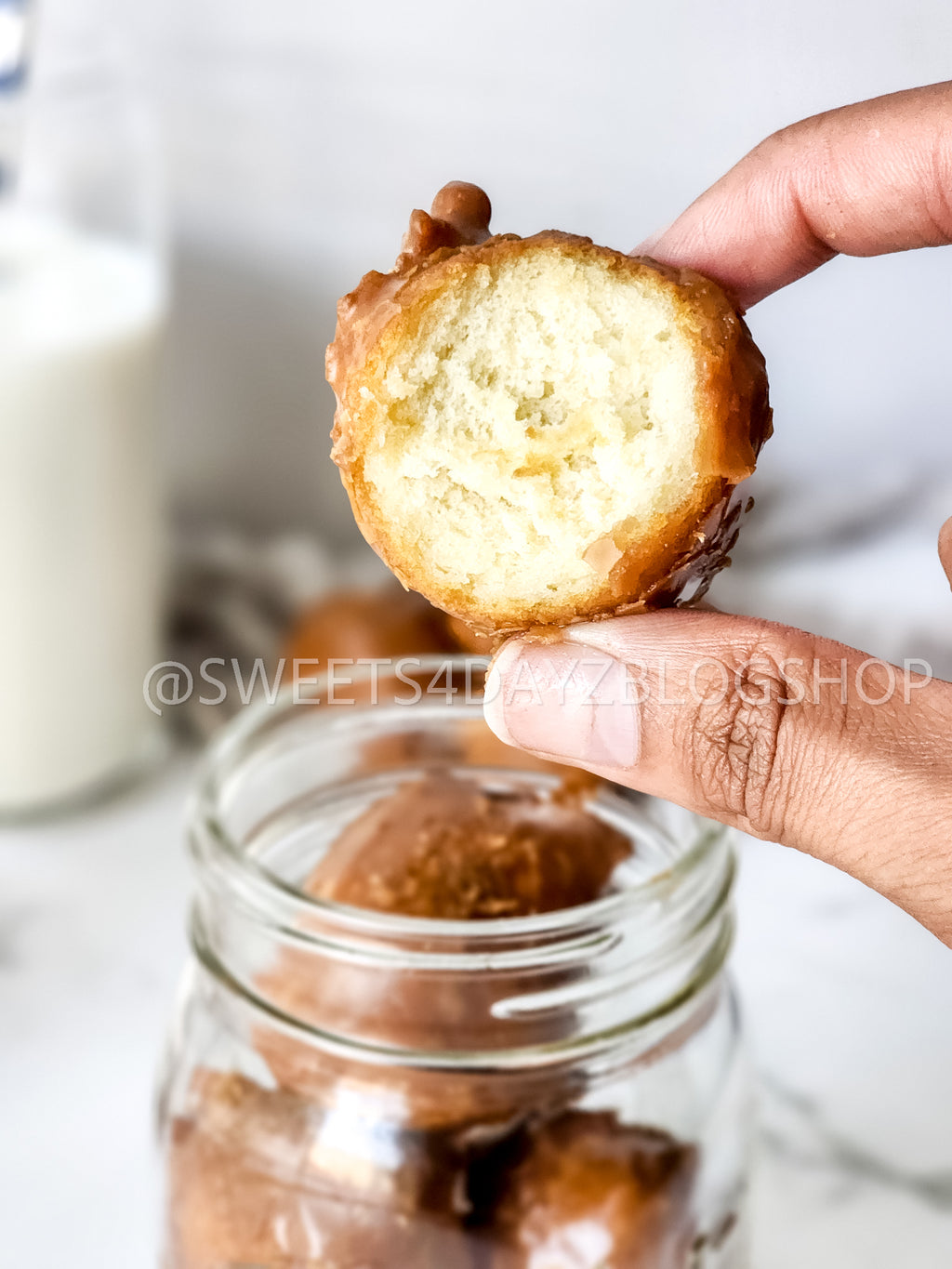 Coffee Glazed Donut Holes on Marble