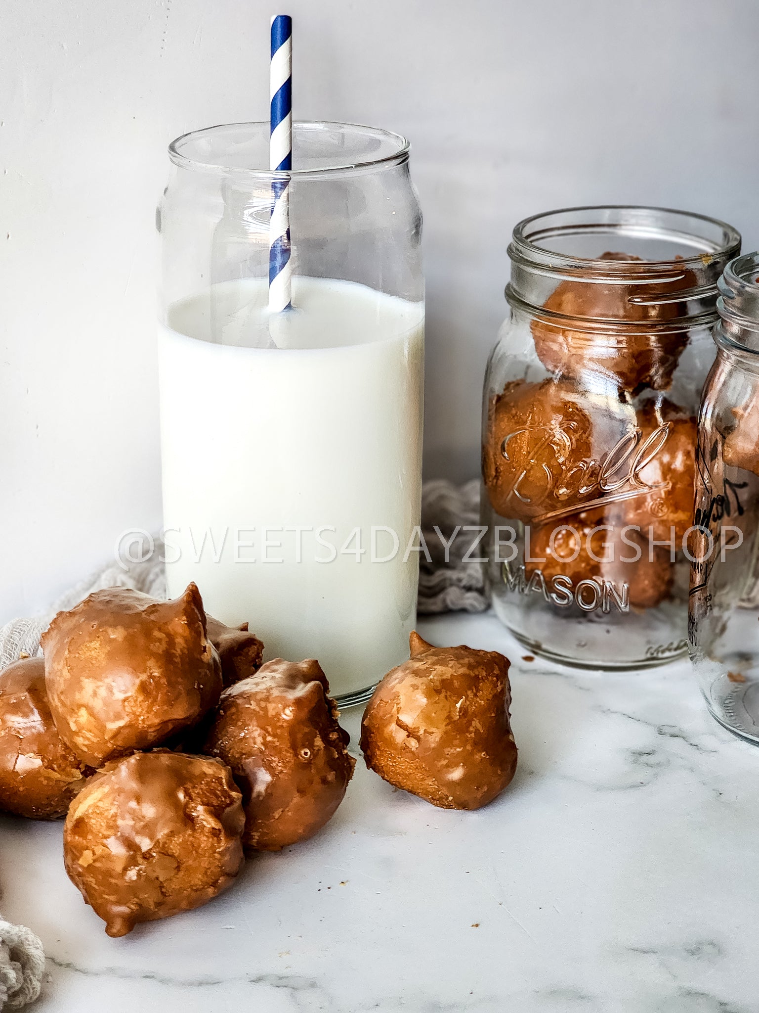 Coffee Glazed Donut Holes on Marble