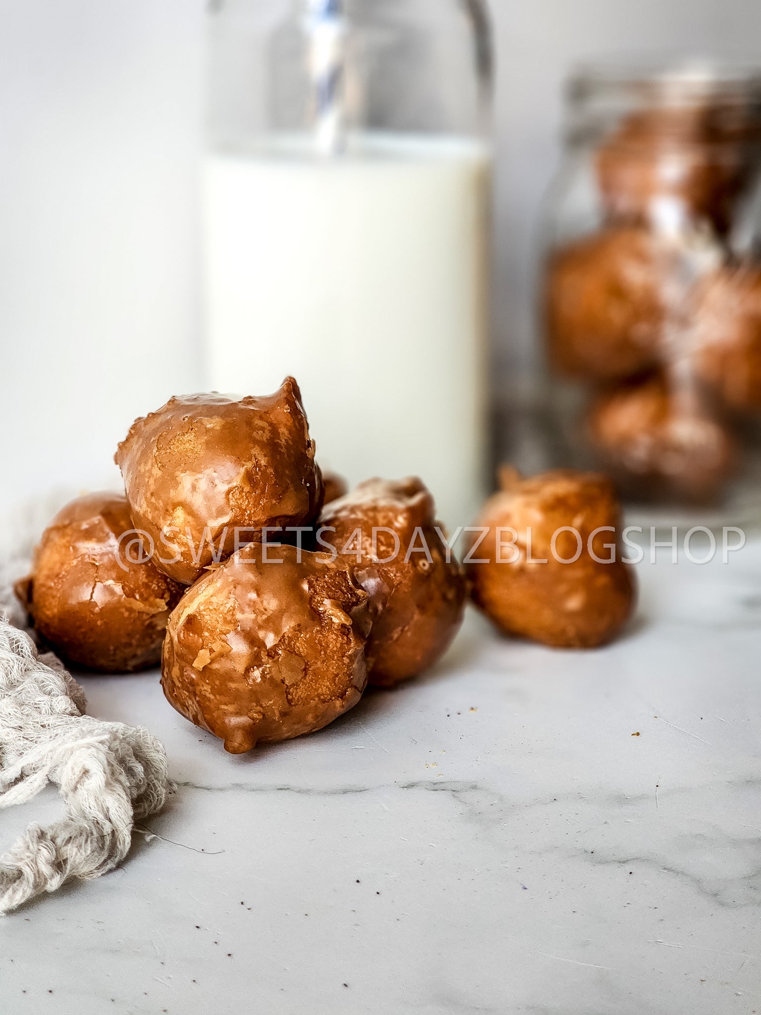 Coffee Glazed Donut Holes on Marble
