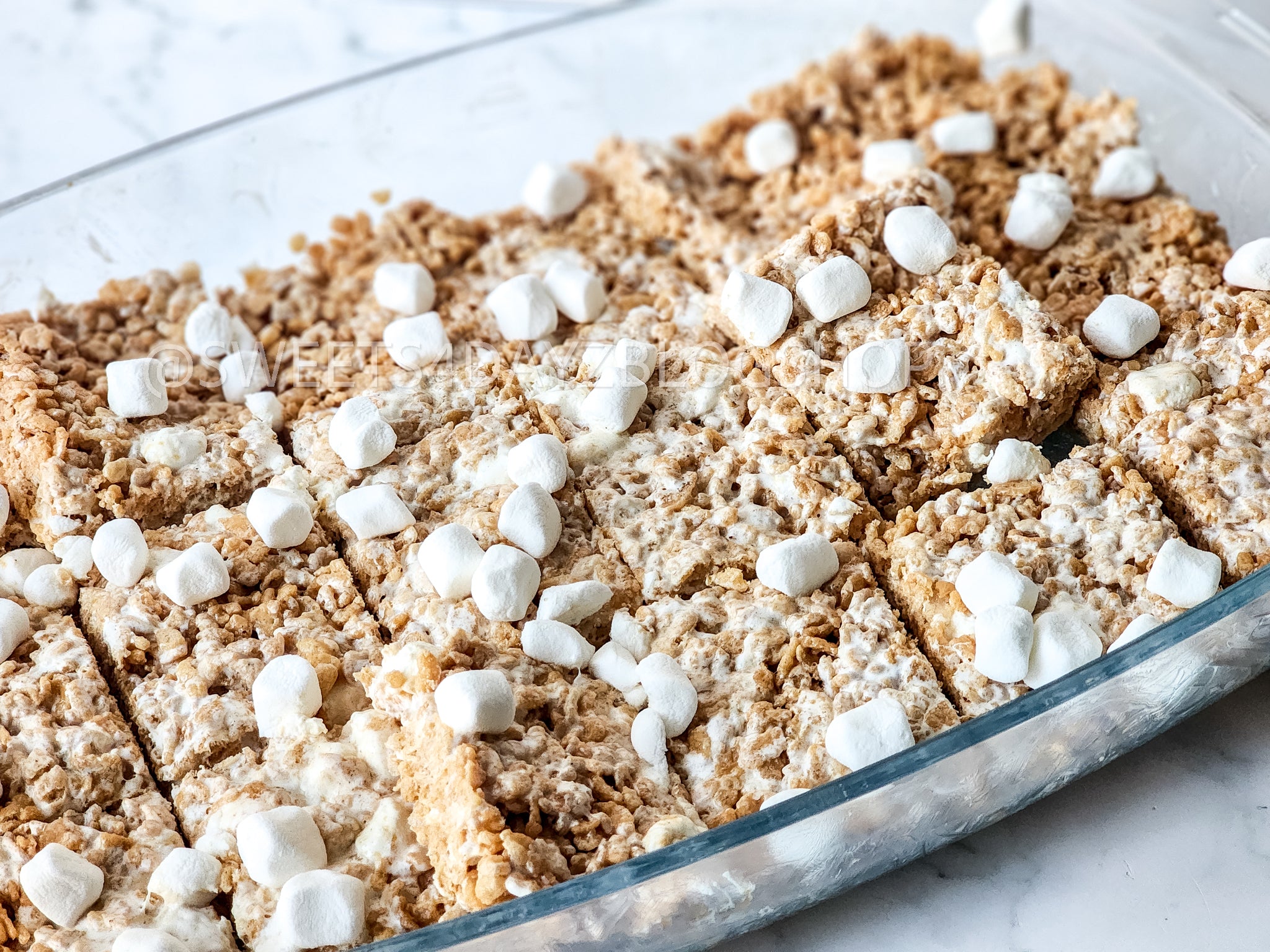 Fluffernutter Rice Krispies on Marble