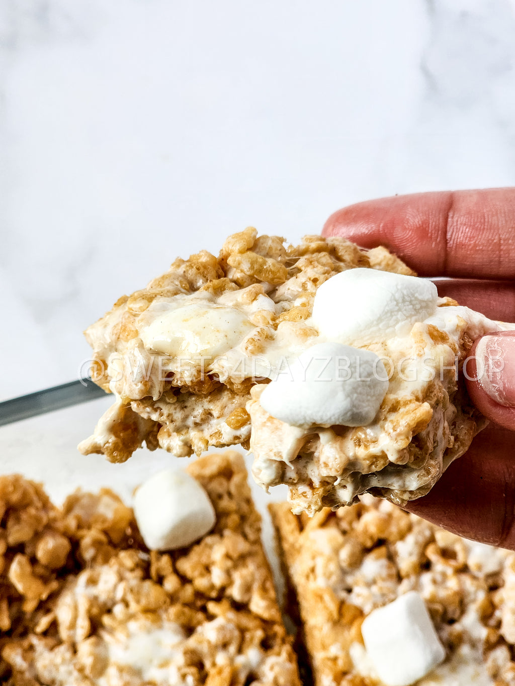 Fluffernutter Rice Krispies on Marble