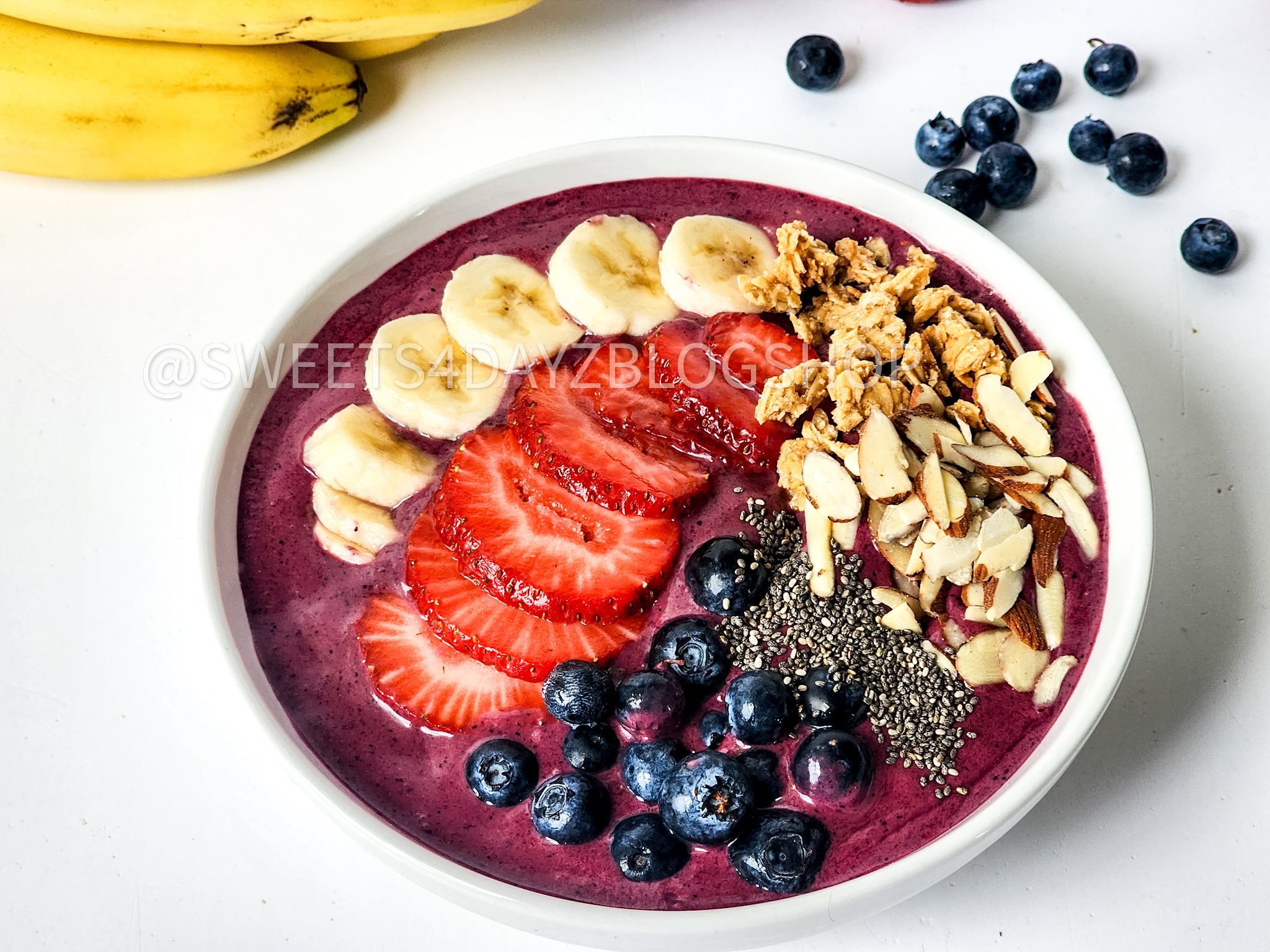 Simple Acai Bowl on White