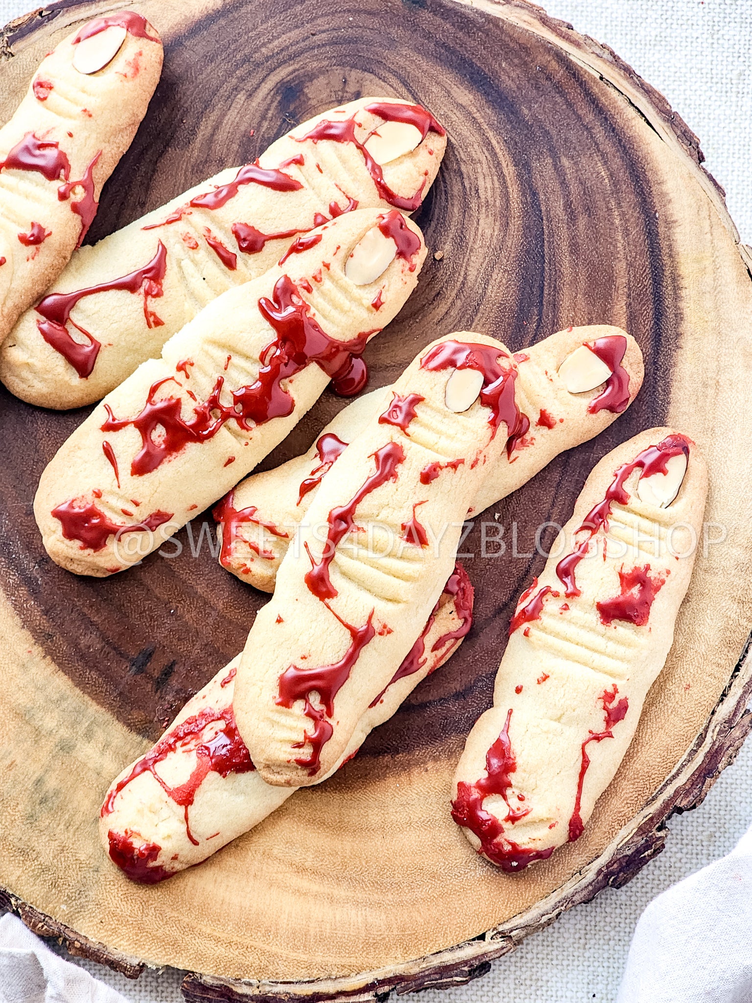 Bloody Almond Cookie Fingers on Linen