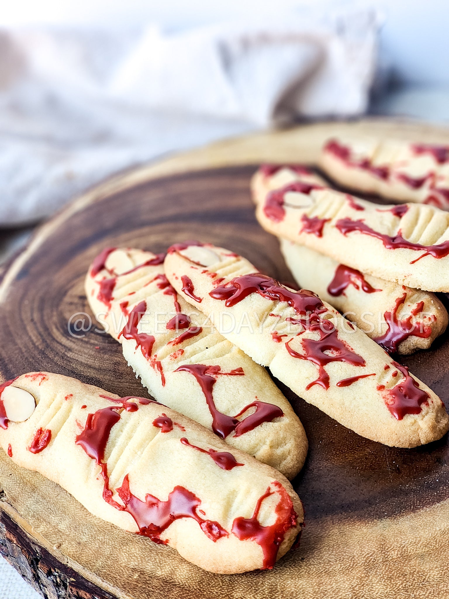 Bloody Almond Cookie Fingers on Linen
