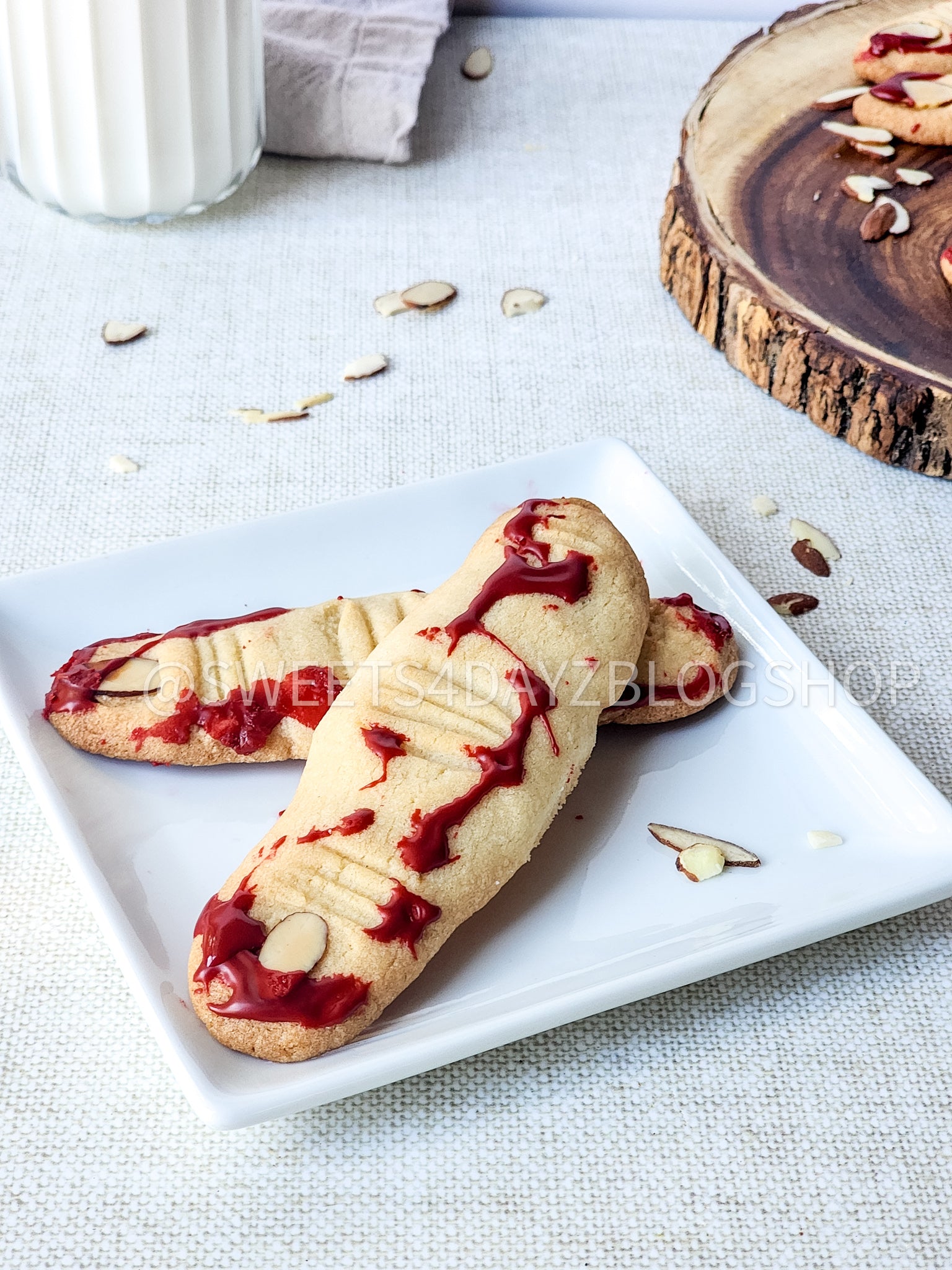 Bloody Almond Cookie Fingers on Linen
