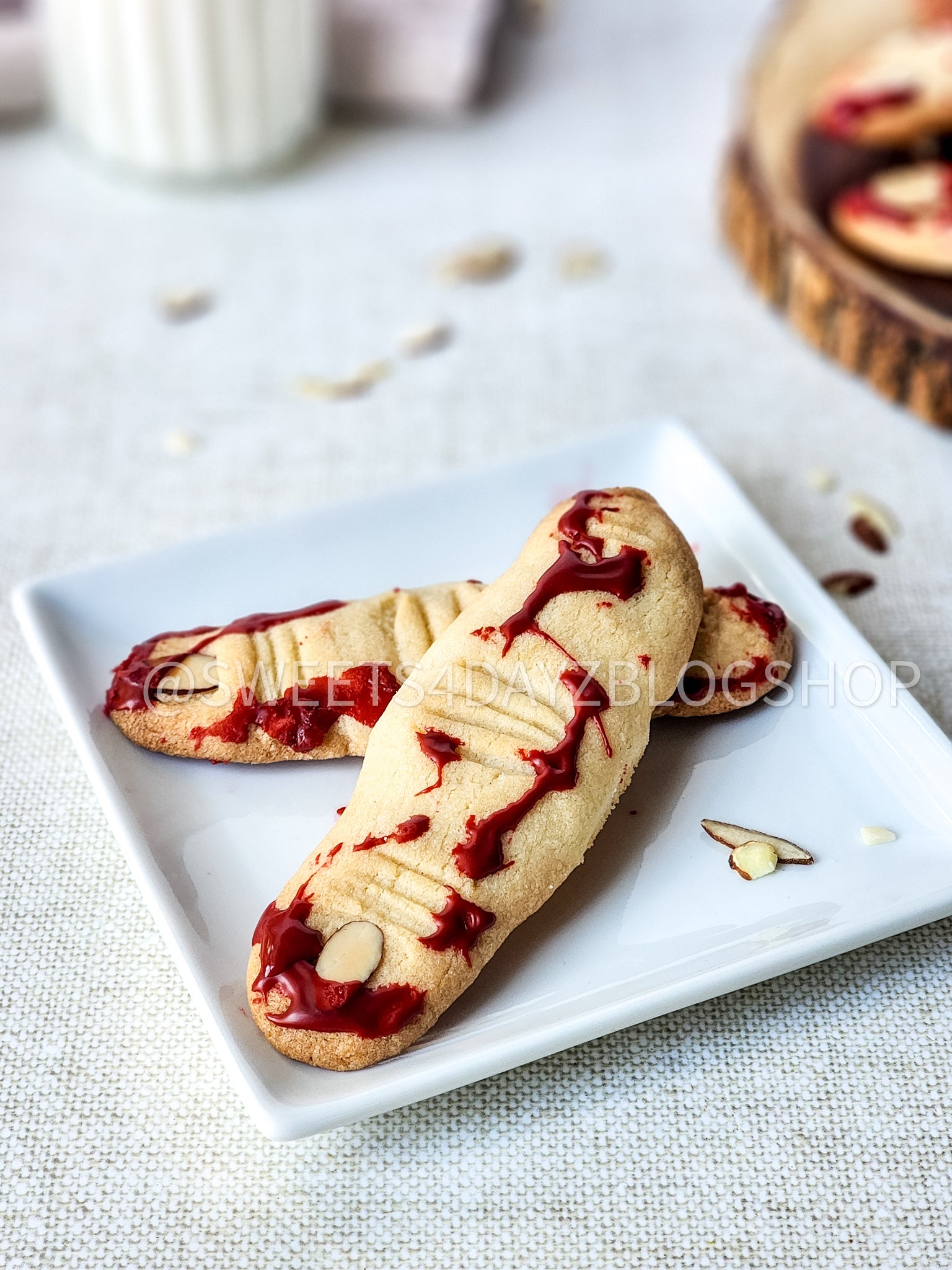 Bloody Almond Cookie Fingers on Linen