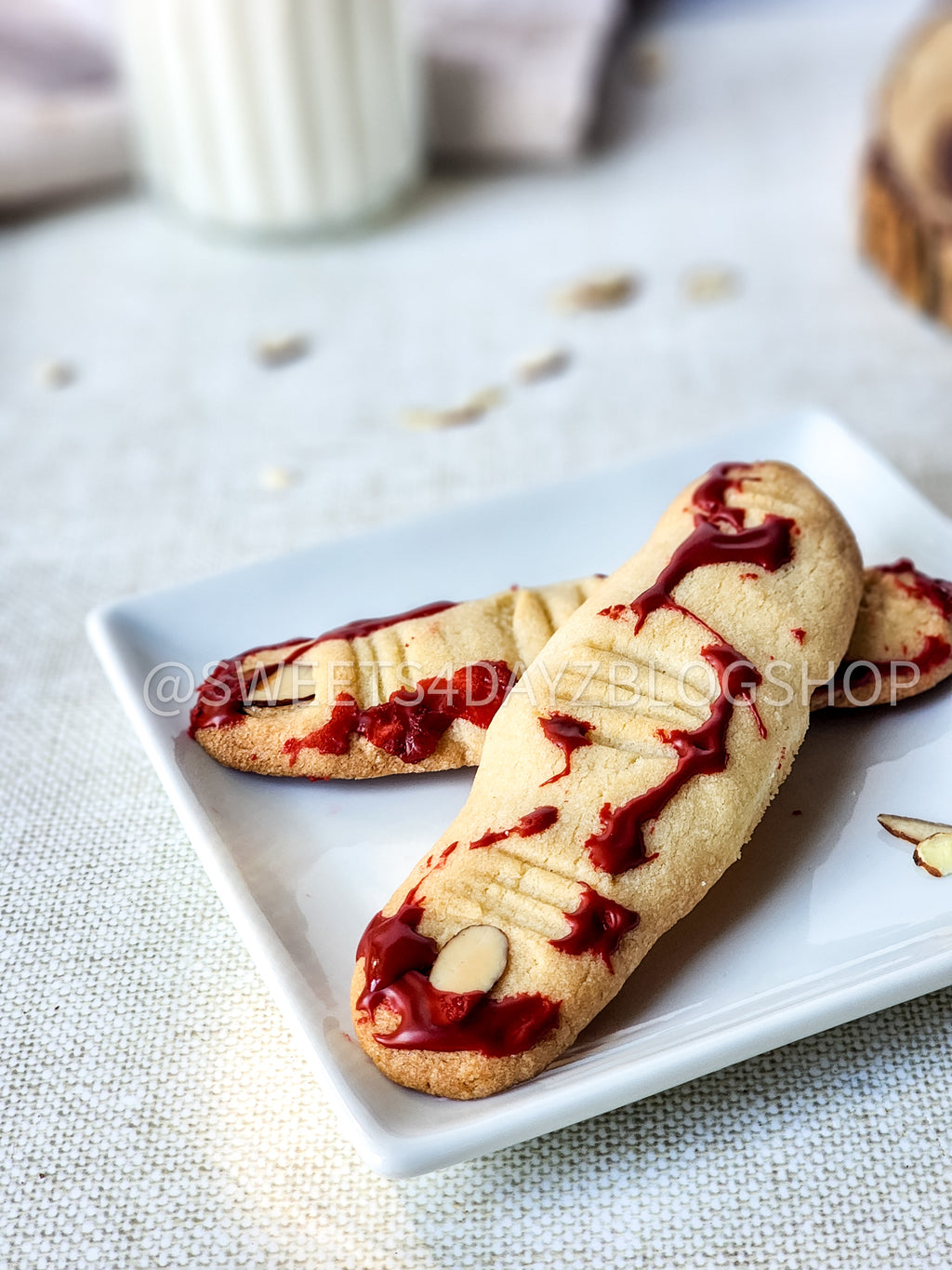 Bloody Almond Cookie Fingers on Linen