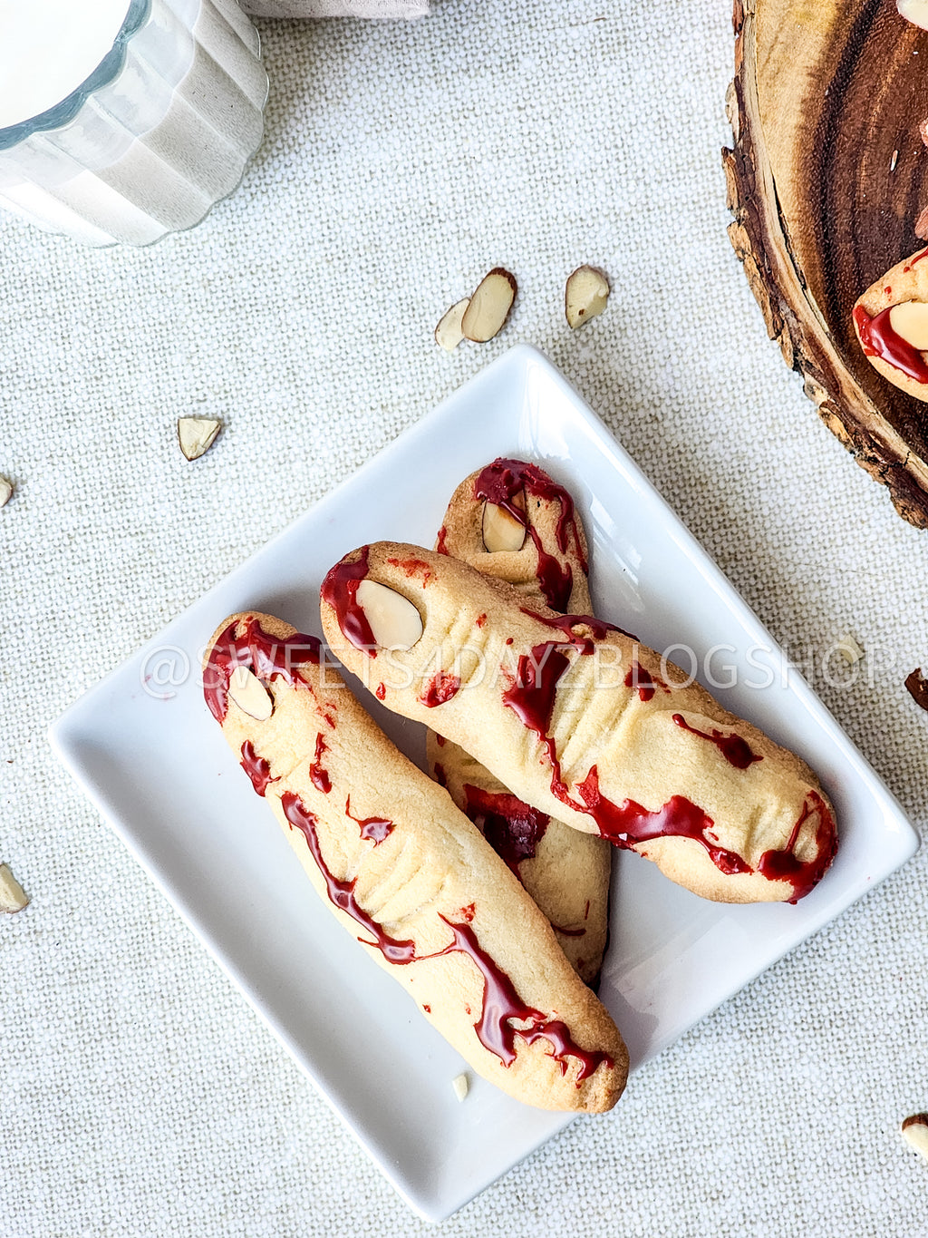 Bloody Almond Cookie Fingers on Linen