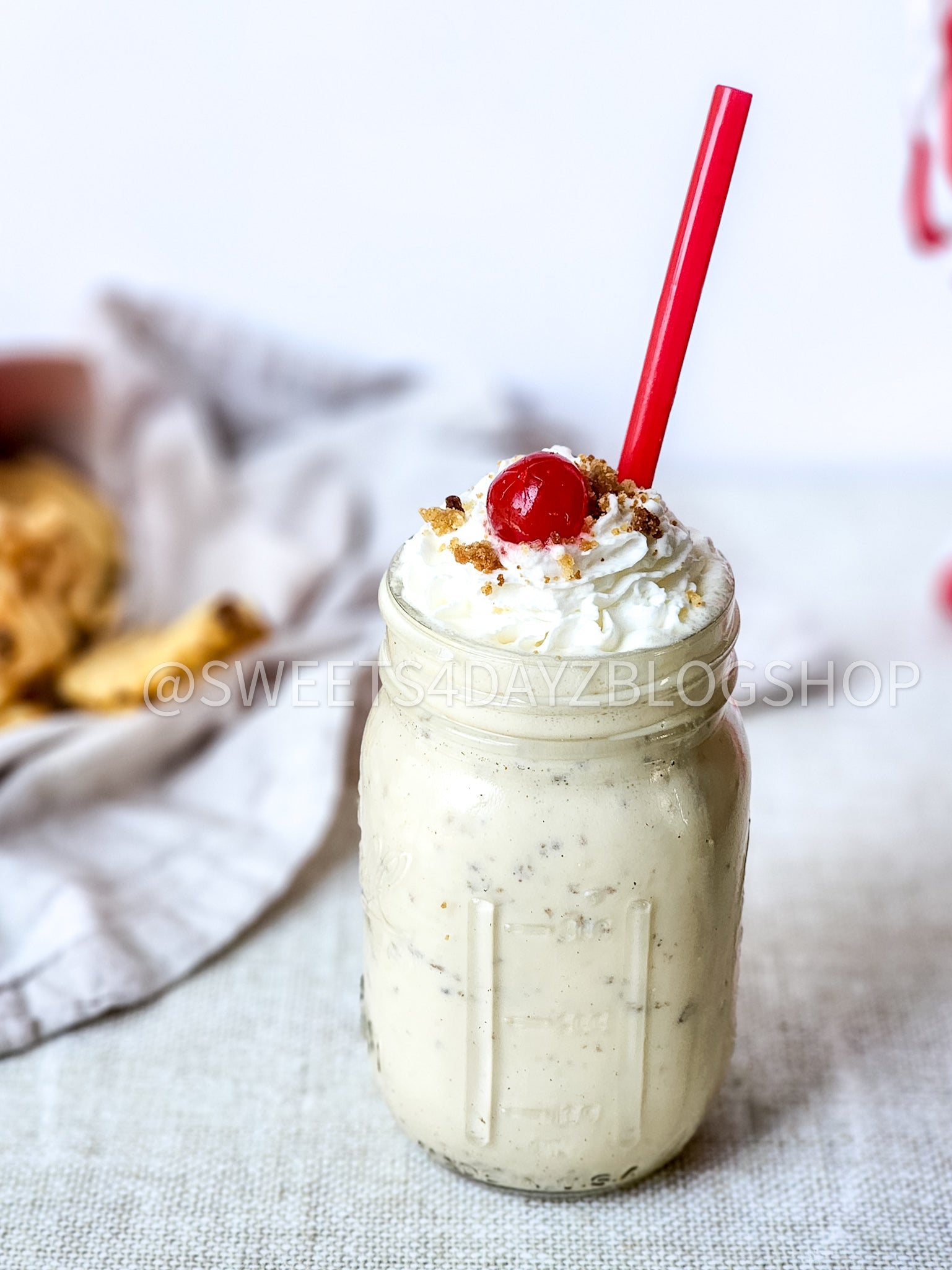 Copycat Chick Fil A Caramel Crunch Milkshake on Linen