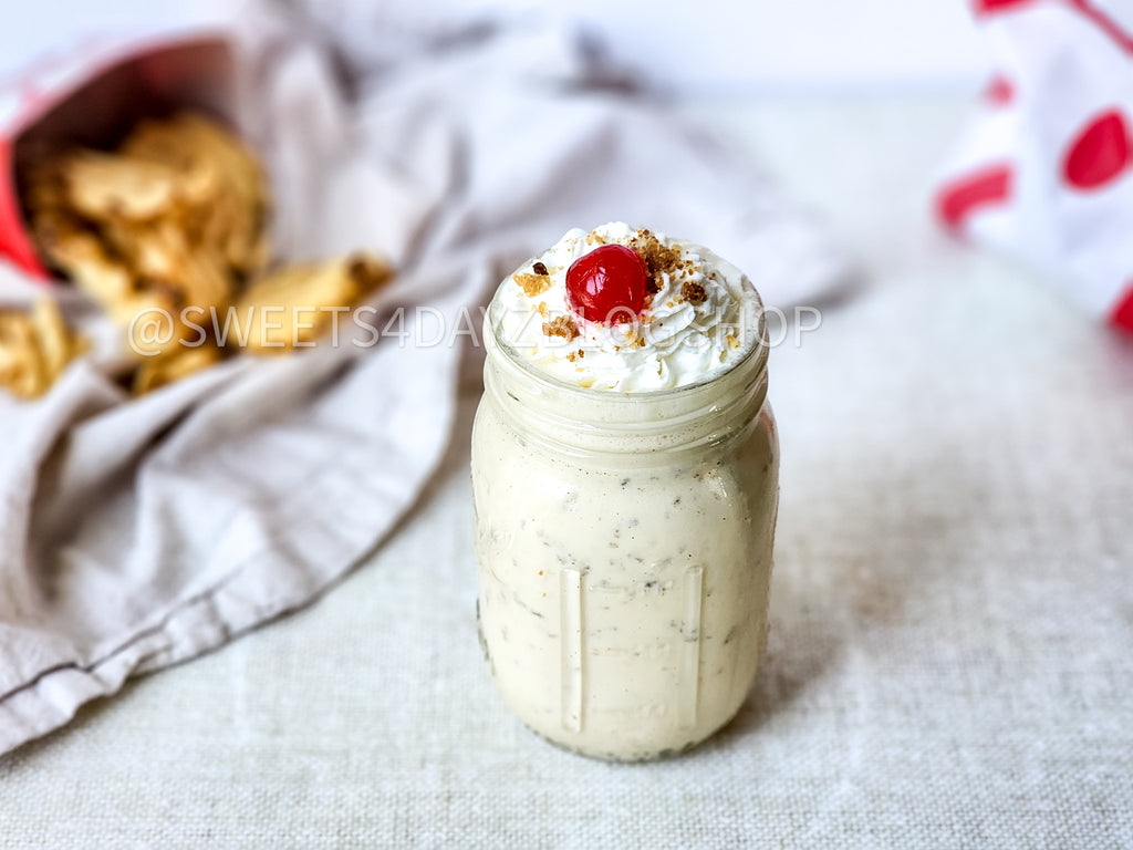 Copycat Chick Fil A Caramel Crunch Milkshake on Linen
