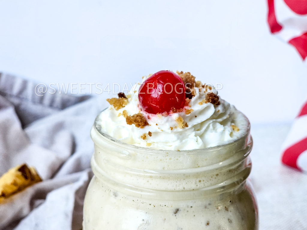 Copycat Chick Fil A Caramel Crunch Milkshake on Linen