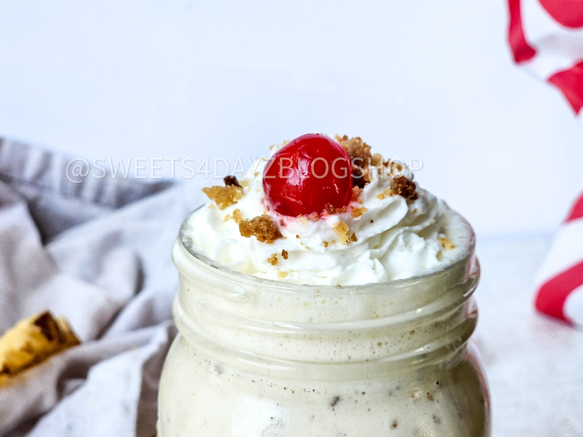Copycat Chick Fil A Caramel Crunch Milkshake on Linen
