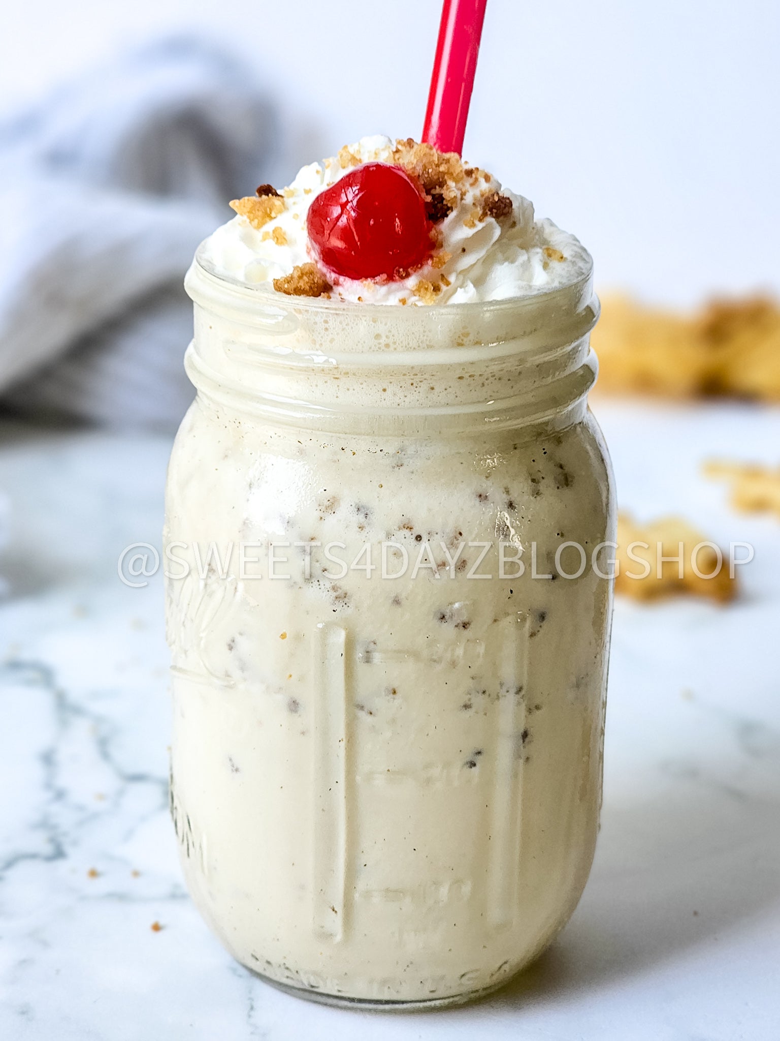 Copycat Chick Fil A Caramel Crunch Milkshake on Marble