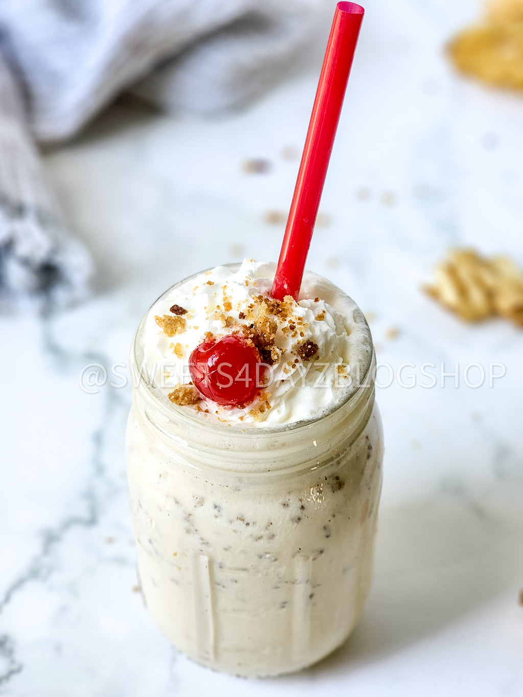Copycat Chick Fil A Caramel Crunch Milkshake on Marble