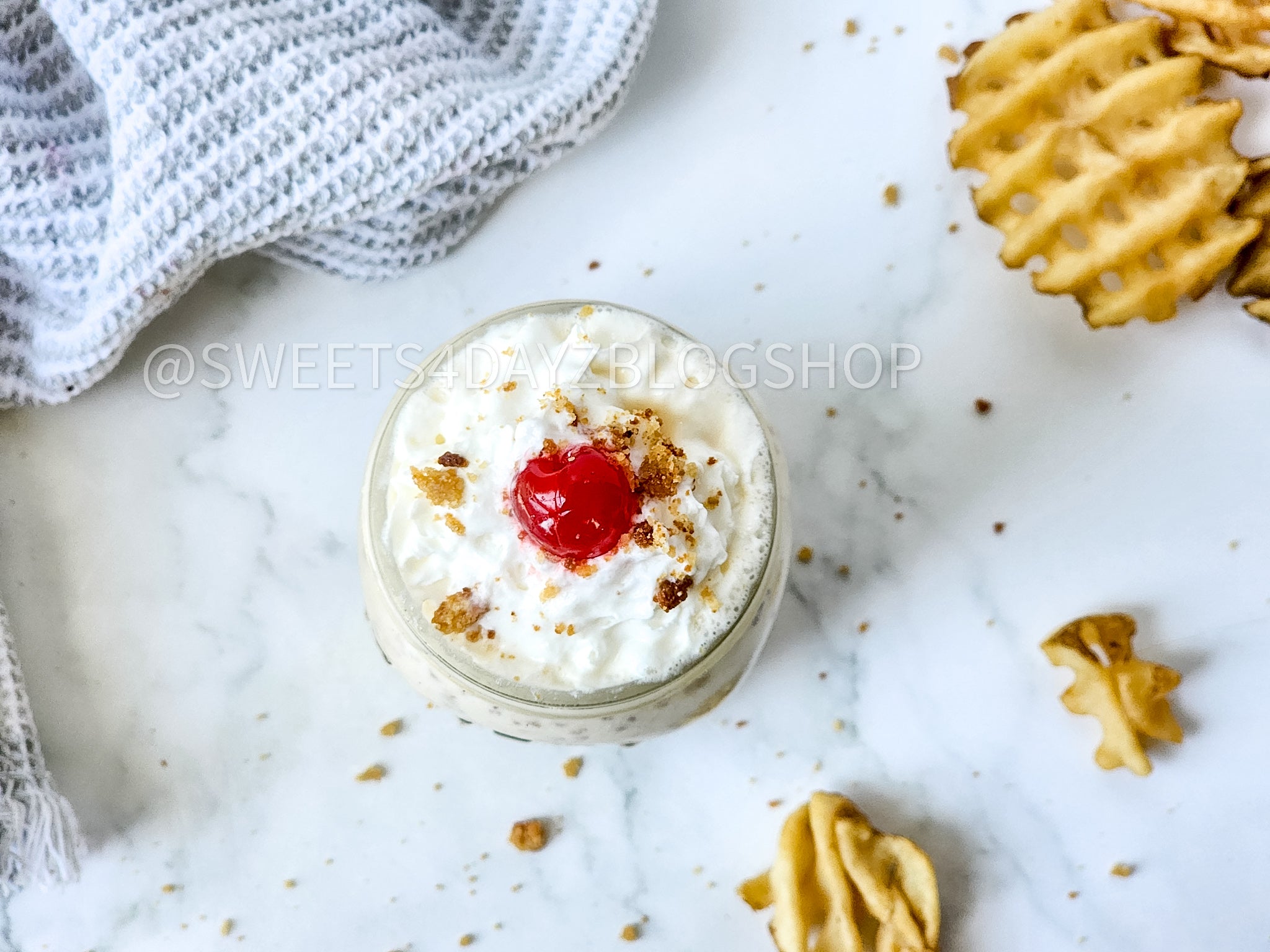 Copycat Chick Fil A Caramel Crunch Milkshake on Marble