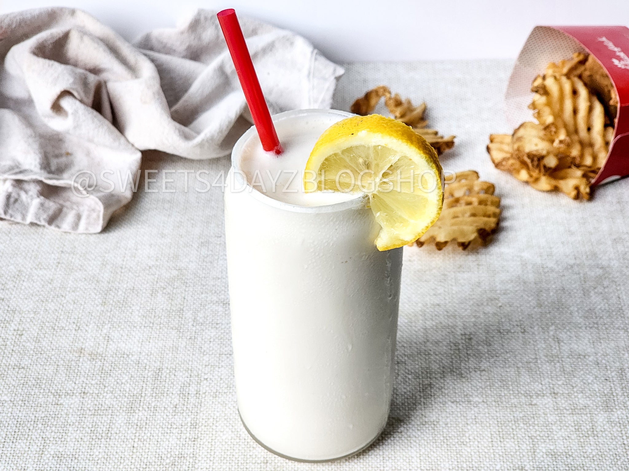 Copycat Chick Fil A Frosted Lemonade on Linen